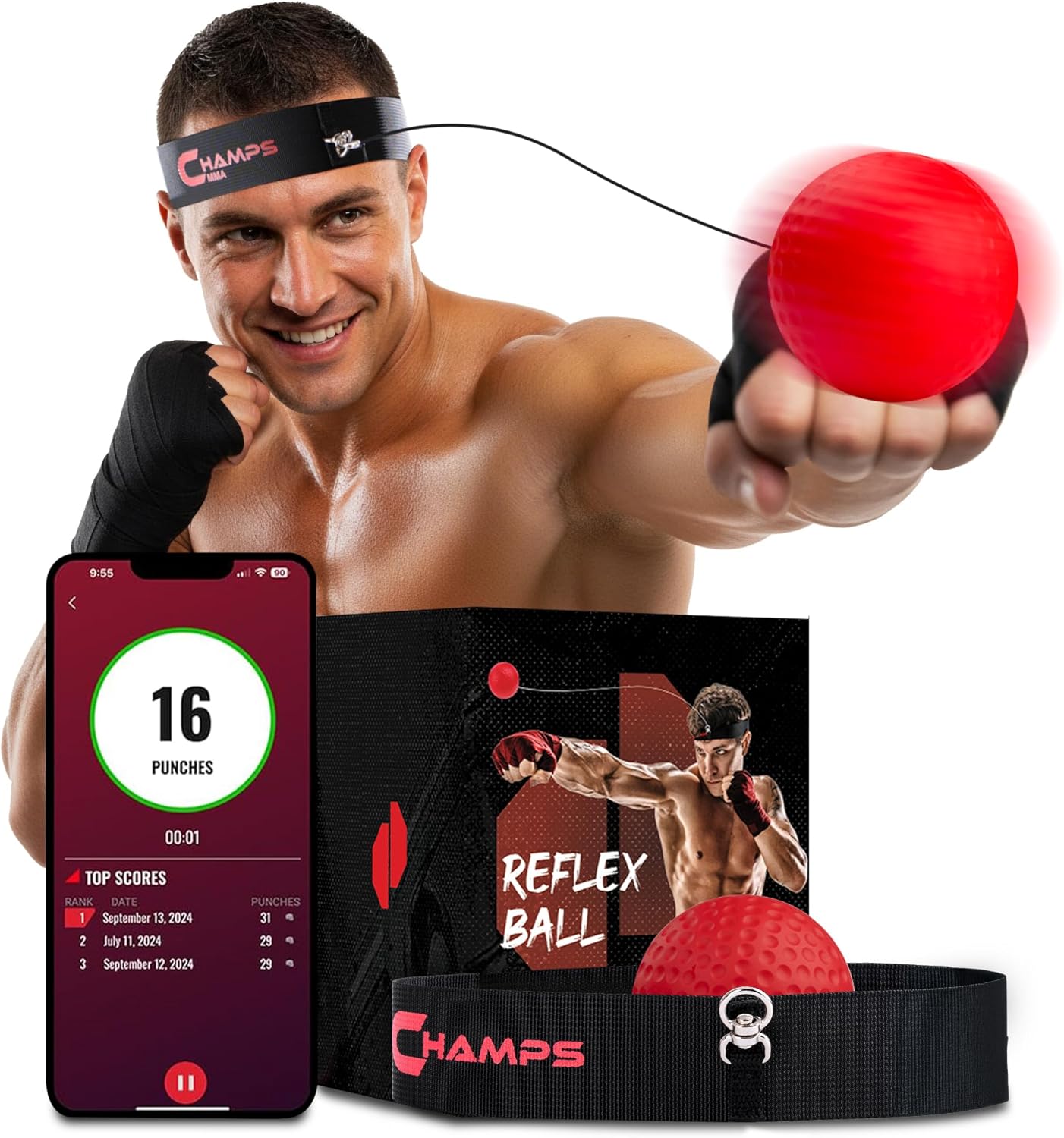 Champs MMA Boxing Reflex Ball - Fight Speed Equipment, Punching Ball for Reactio...