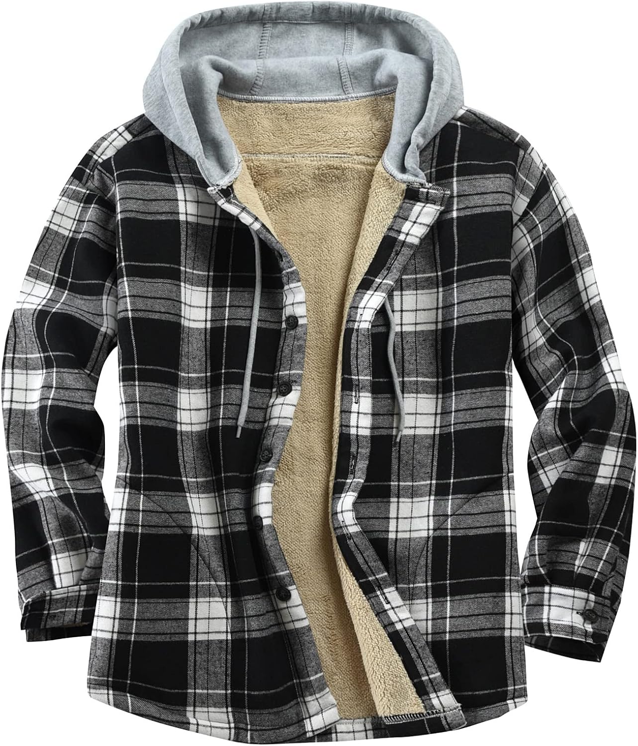 Men's Cotton Plaid Shirts Jacket Fleece Lined Flannel Shirts Sherpa Button Down...
