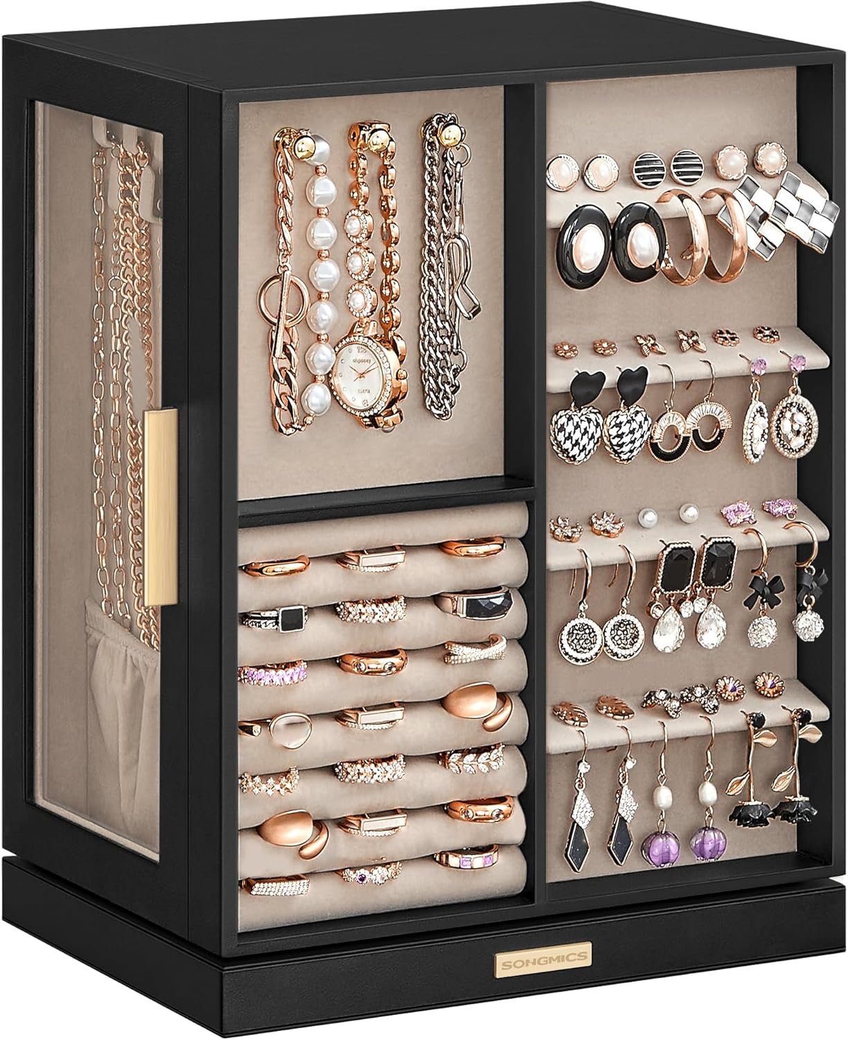 SONGMICS Jewellery Box, Special Jewellery Organiser with 360° Rotating Feature,...
