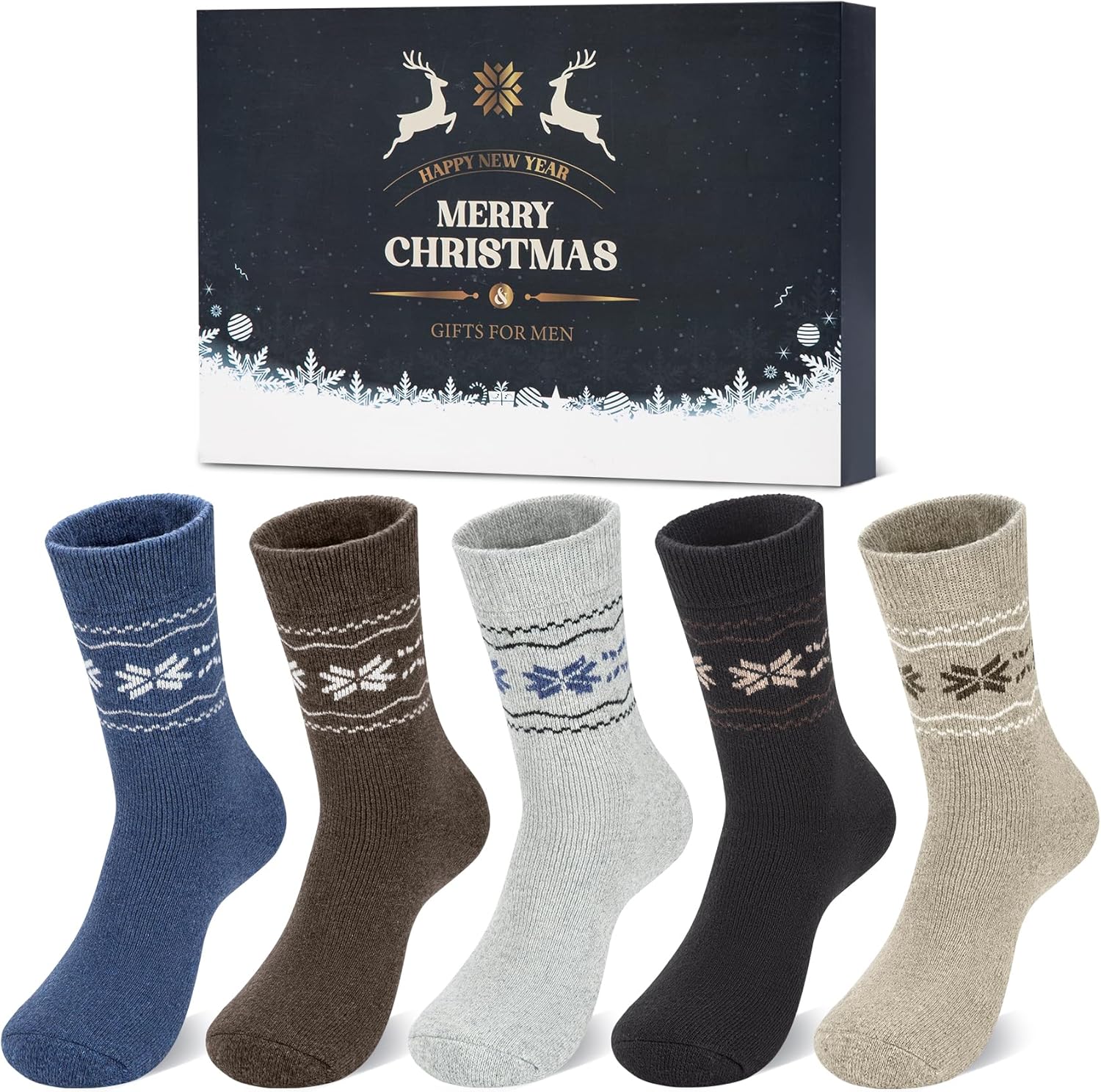 5 Pairs Mens Wool Socks, Soft Cozy Thick Warm Breathable Crew Thermal Socks men...