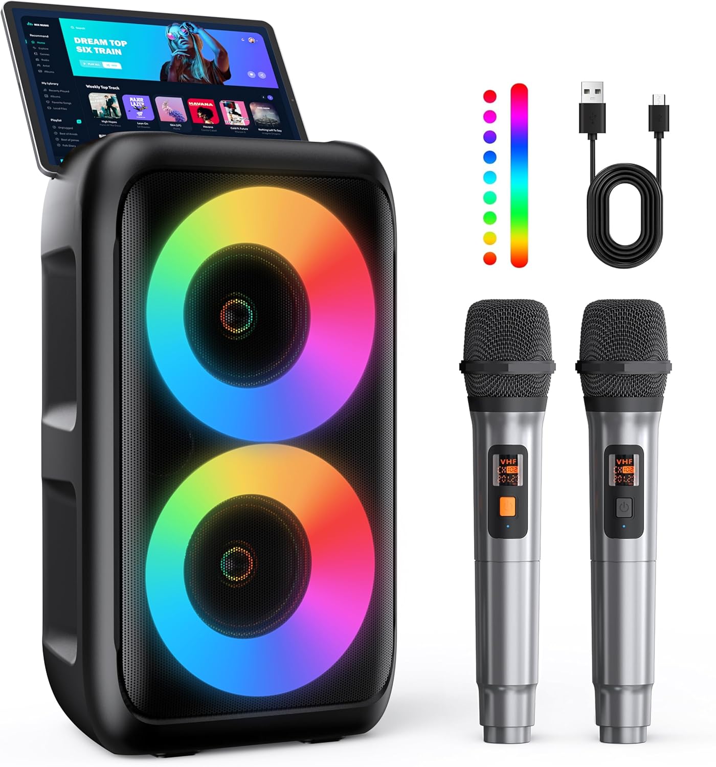 Karaoke Machine, Portable Bluetooth Speaker with 2 Wireless Karaoke Microphones,...