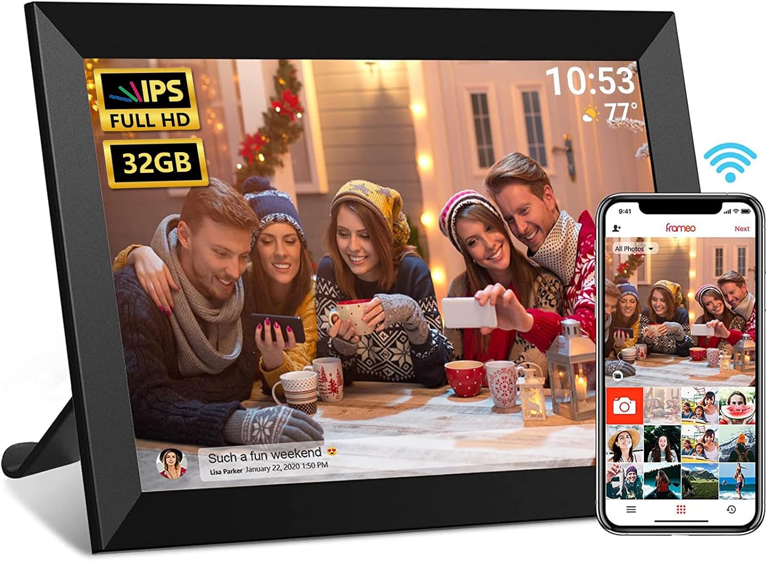 FRAMEO Digital Photo Frame, 10.1 Inch WiFi Digital Picture Frame with 1280x800 I...