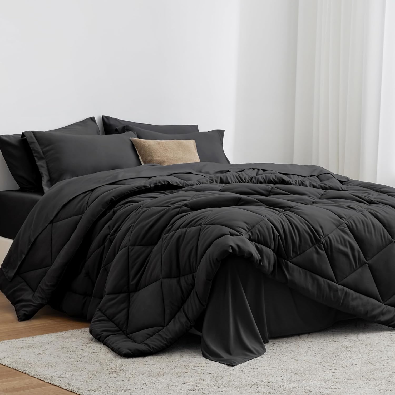 Love's cabin Twin Comforter Set Black, 5 Pieces Twin Bed in a Bag, All Season Be...