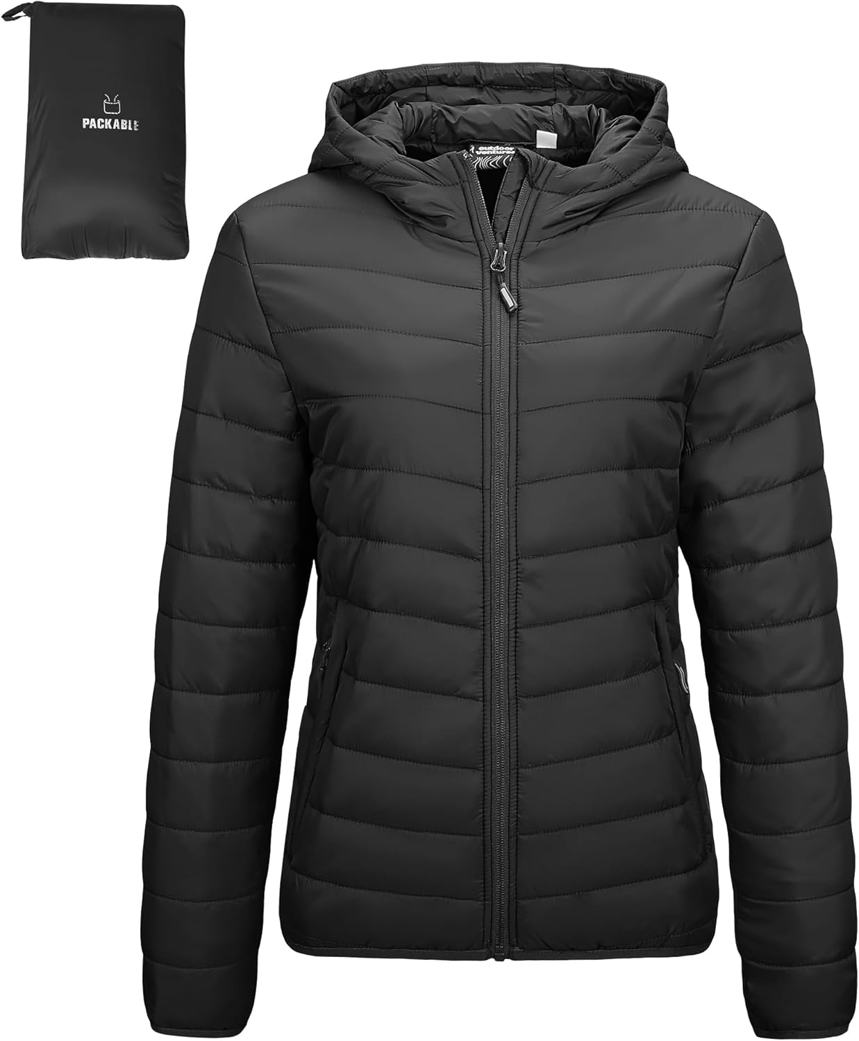 Outdoor Ventures Women's Packable Lightweight Full-Zip Puffer Jacket with Hood Q...
