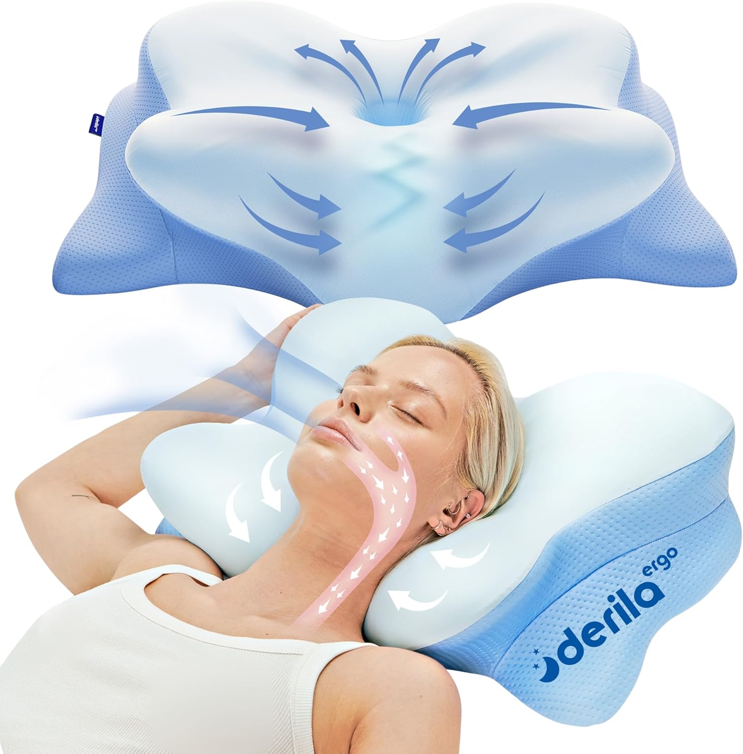 Premium DERILA ERGO Pillow, High-Quality Memory Foam Neck Pillow for Optimal Com...