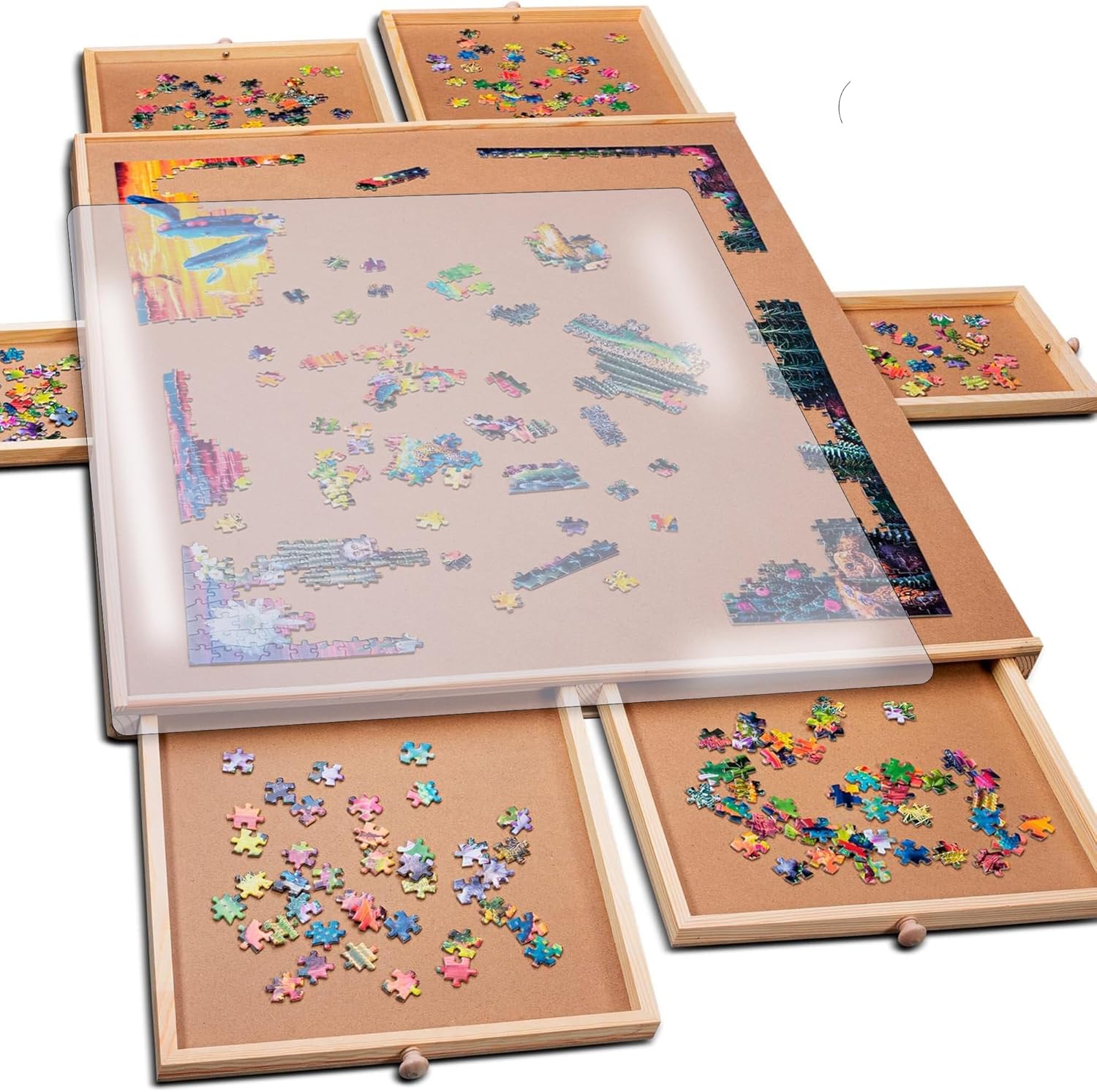 PlayVibe 1500 Piece Puzzle Board with Drawers and Cover - Jigsaw Solve Station -...