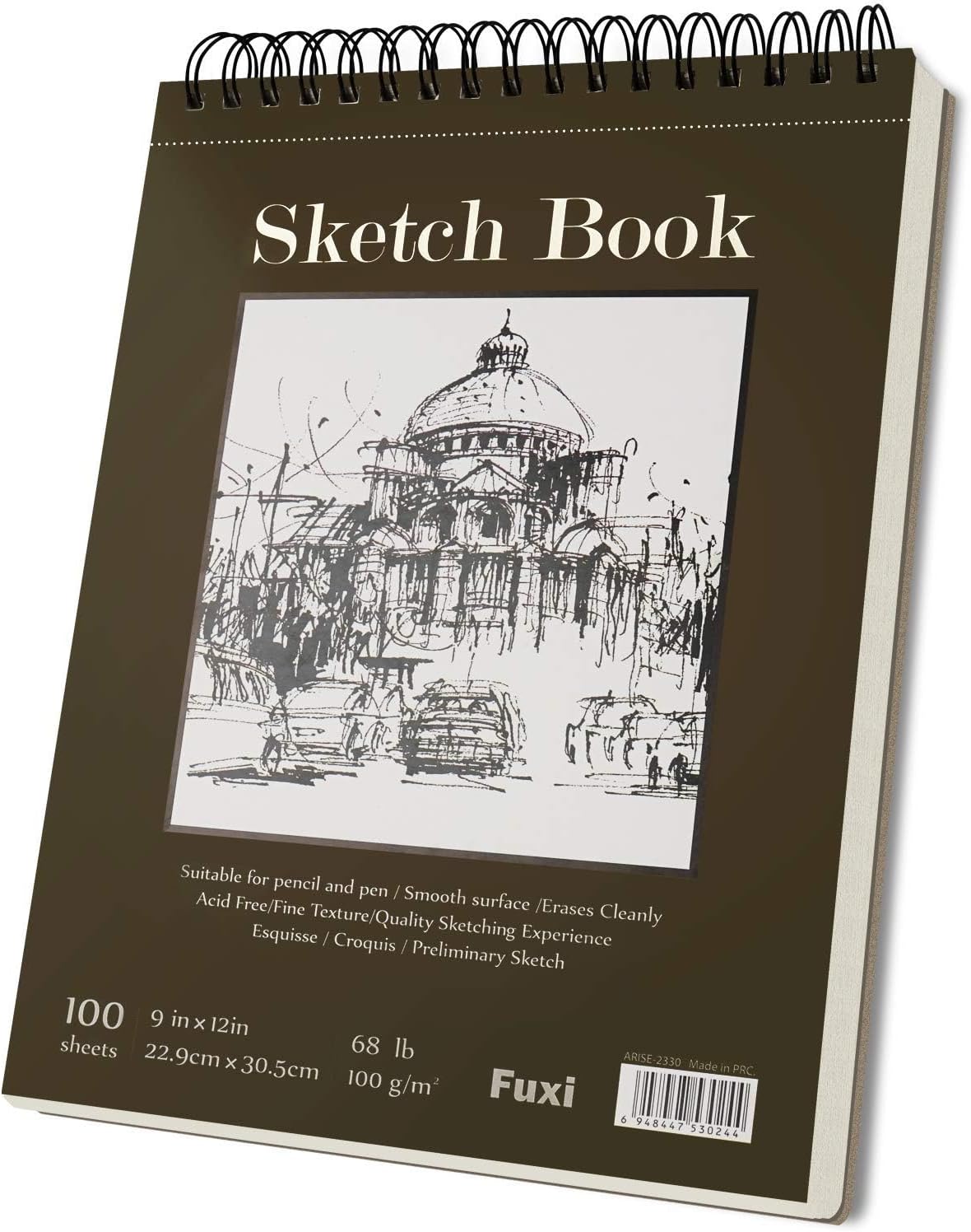 Fuxi 9" x 12" Sketch Book, Top Spiral Bound Sketch Pad, 100 Sheets 68lb/100gsm A...