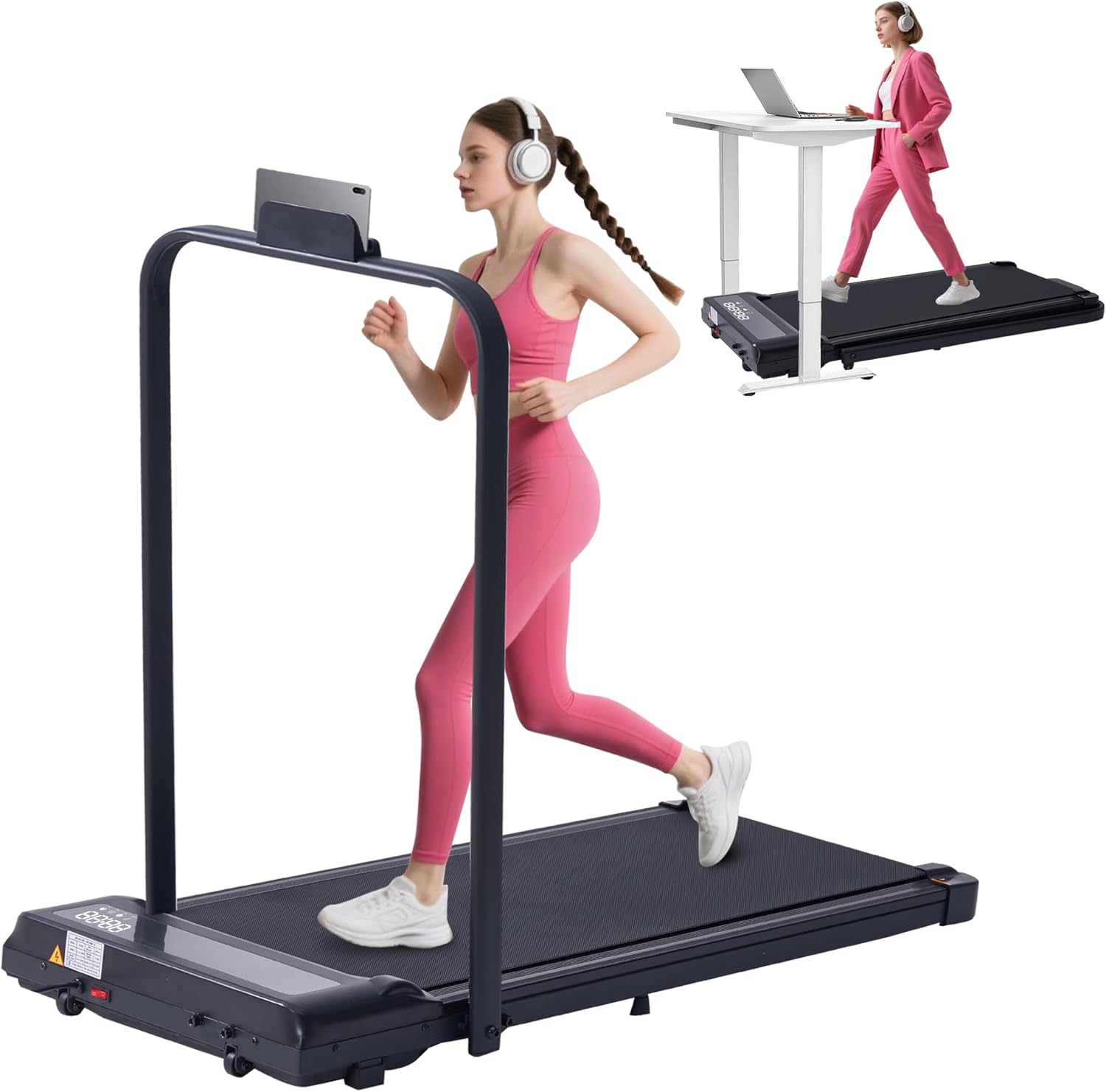 Treadmill with Handles for Home Small, 3.0HP Electric Compact Walking Pad Treadm...