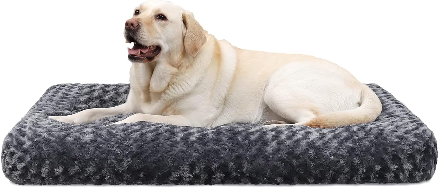 KSIIA Large Dog Bed Washable, Calming Crate Mattress with Non Skid Bottom, Fluff...