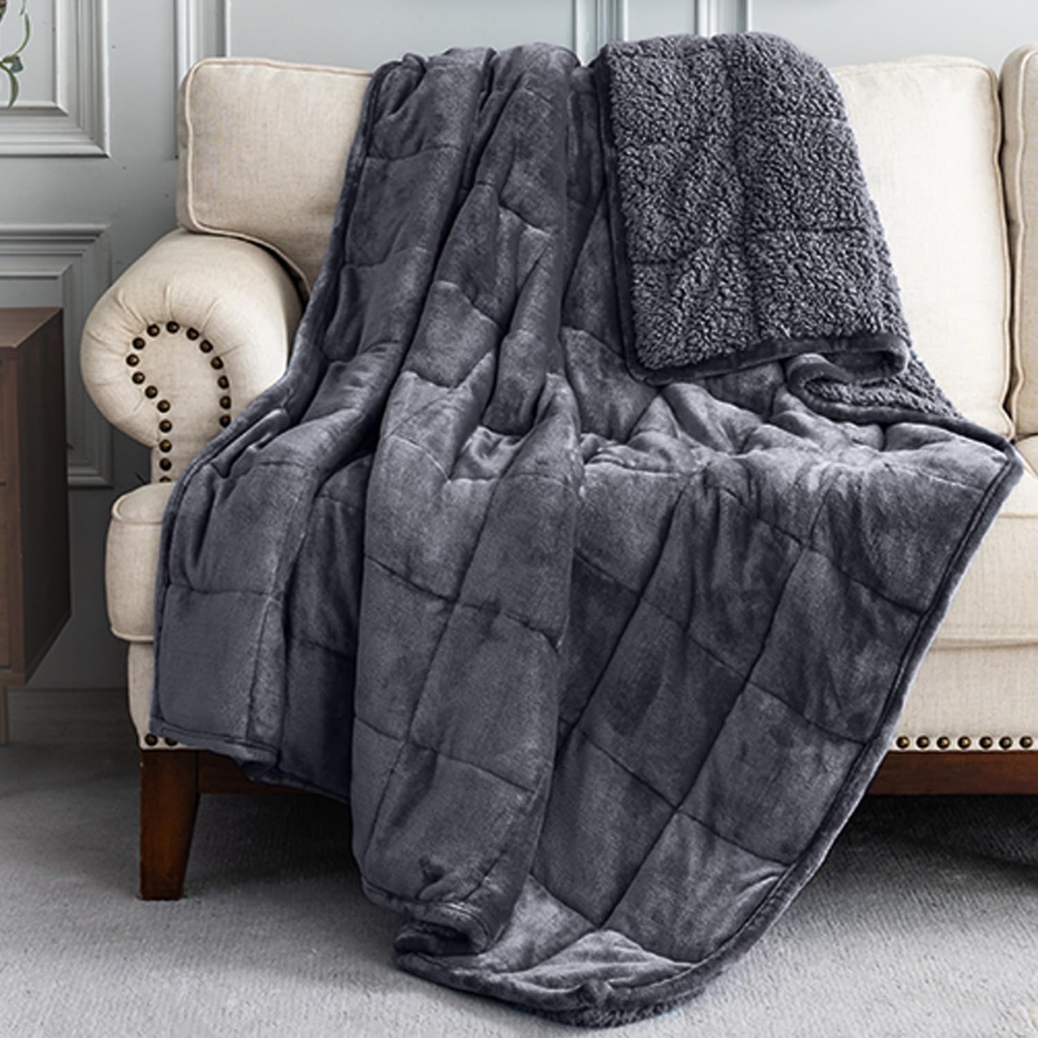 Uttermara Weighted Blanket Queen 15 Pounds for Adults, Sherpa Weighted Blanket f...