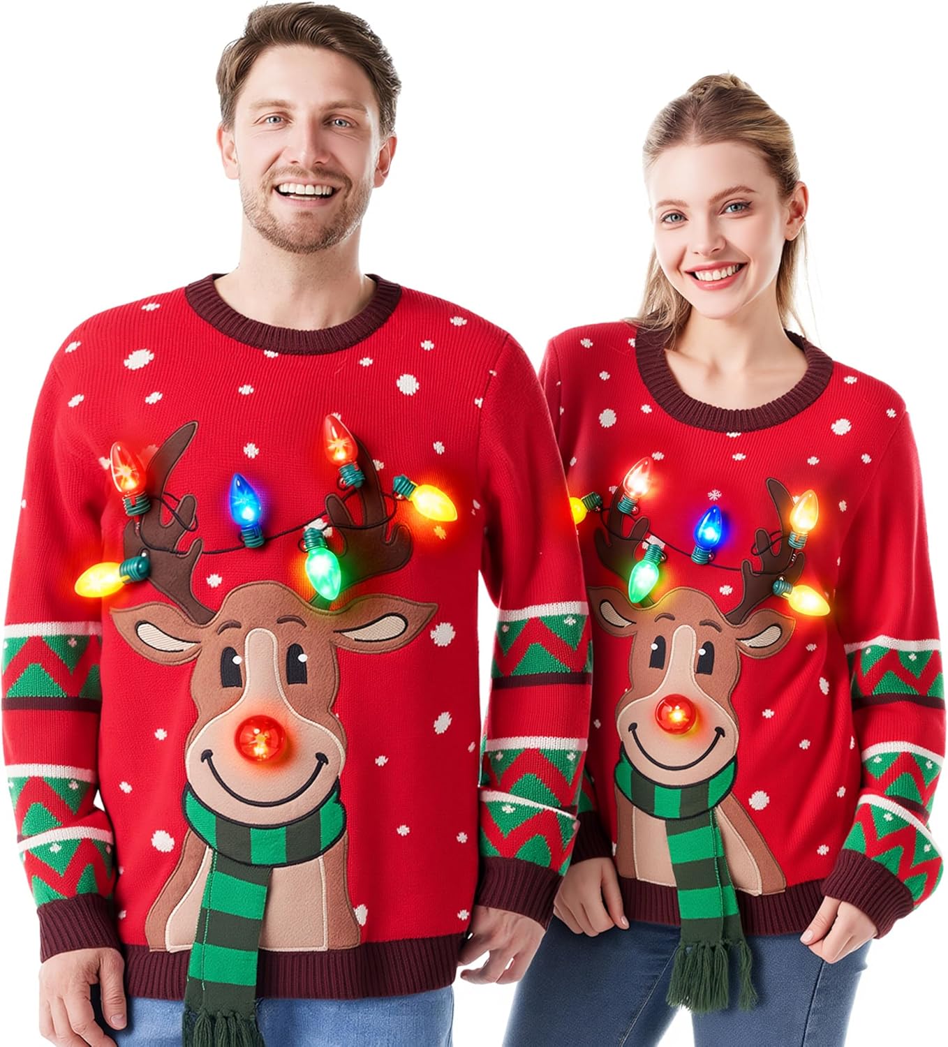 JOYIN Ugly Christmas Sweater Women Men Couples, LED Light Up Ugly Christmas Swea...