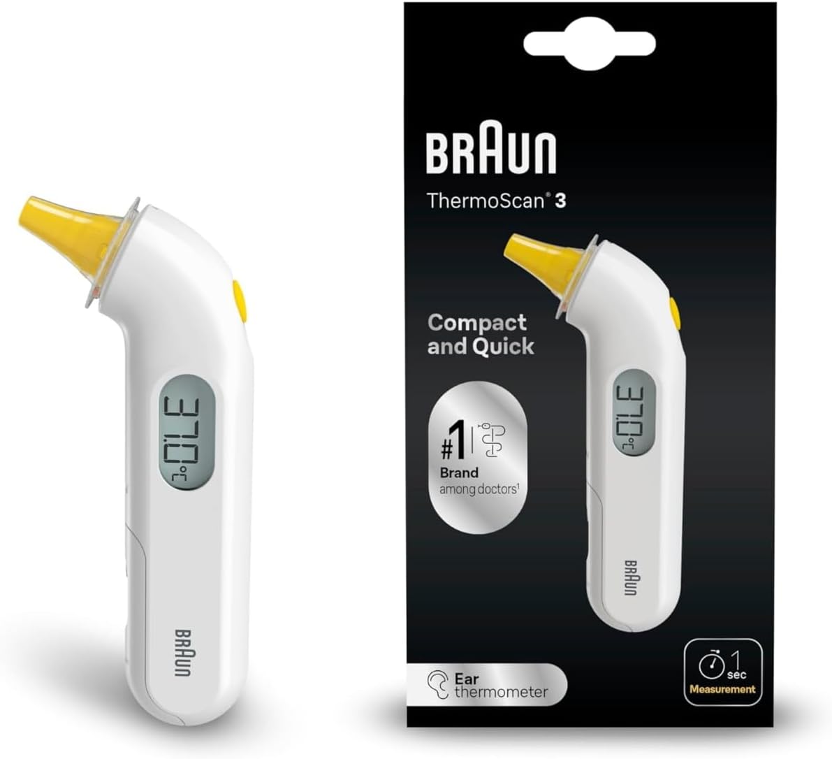 Braun ThermoScan 3 Ear thermometer - Fast 1 second measurement - Audio fever ind...