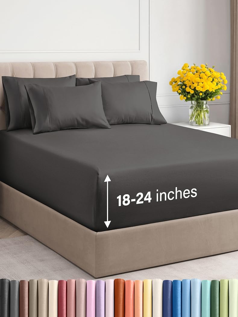 Premium Extra Deep King Sheet Set, Luxurious 6 Piece Breathable Bedding Sheets,...