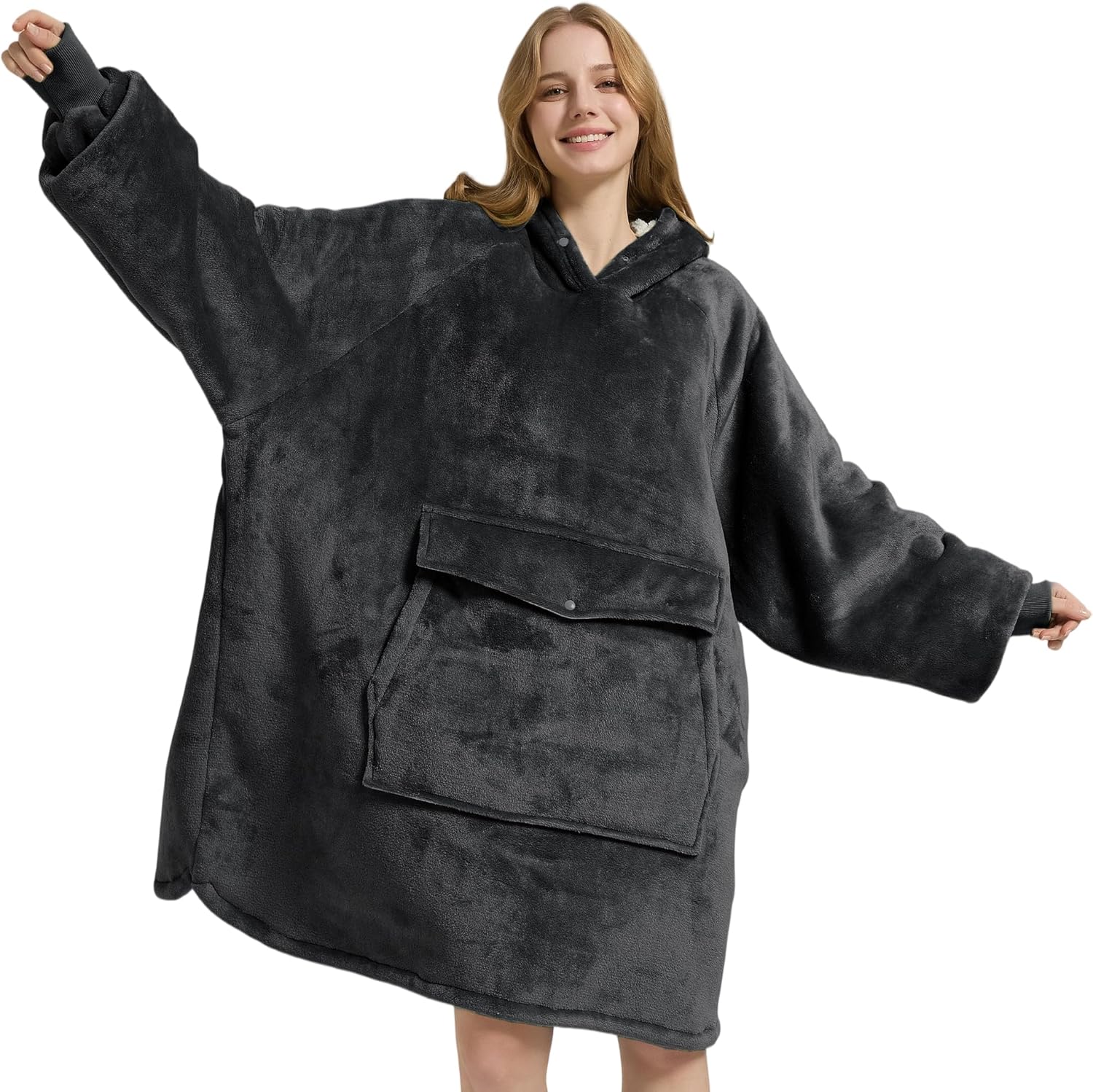 Krifey Wearable Blanket Hoodie, Oversized Sherpa Fleece Sweatshirt with Giant Po...