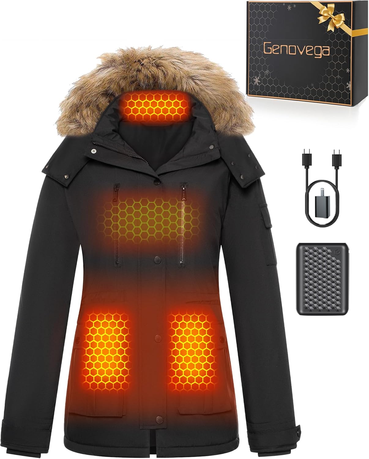 Graphene Heated Jacket for Women with Large Capacity Battery Pack Waterproof Win...