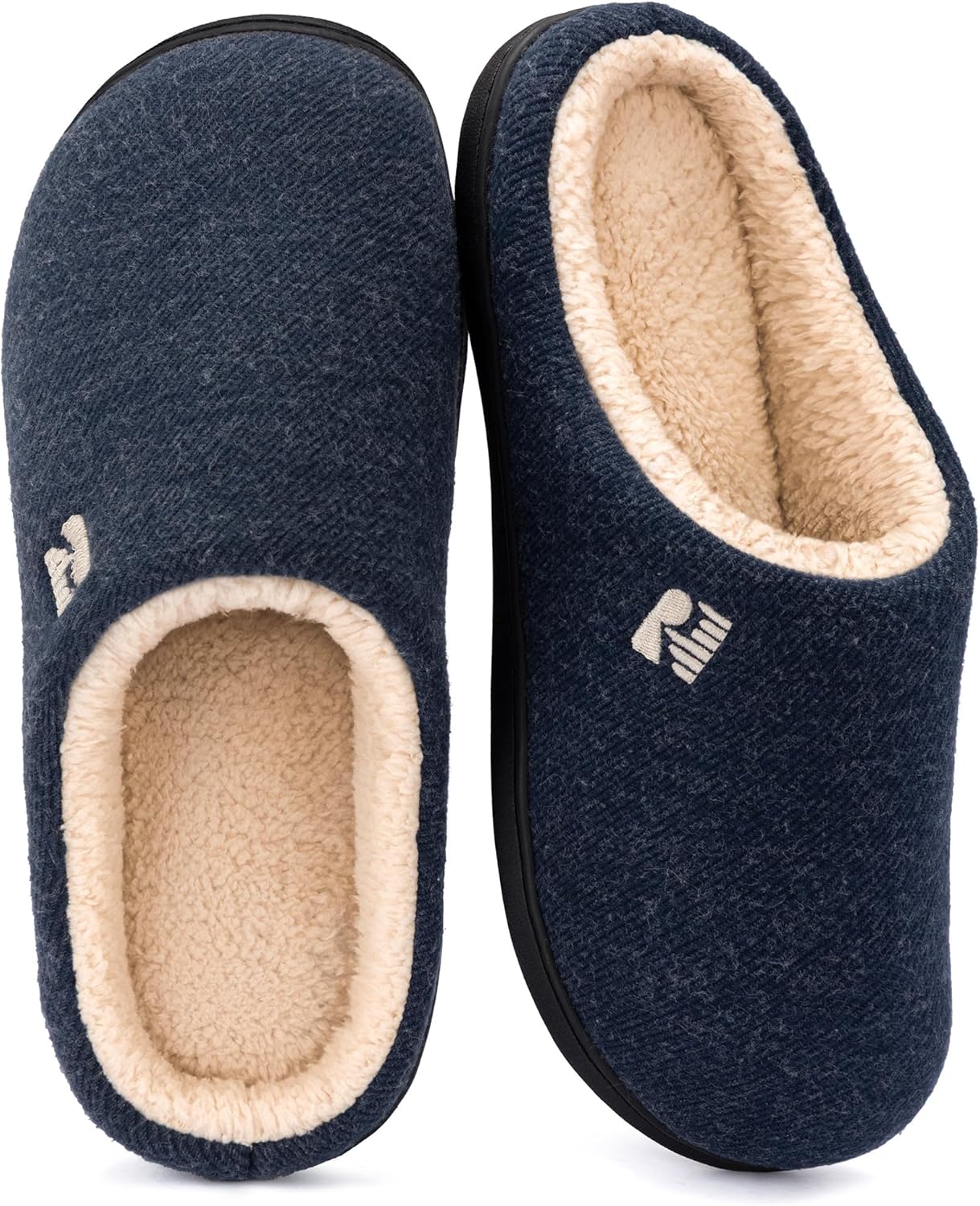 RockDove Men's Sherpa Lined Memory Foam Clog Slipper 8/9 UK Navy Blue