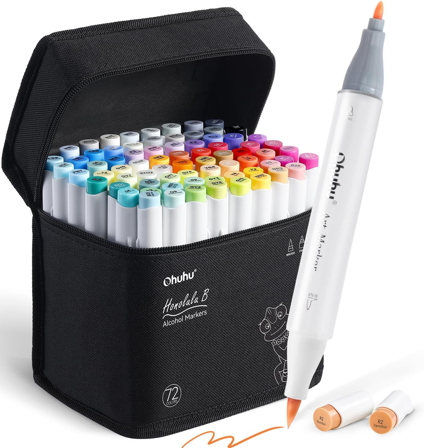 Ohuhu Coloring Pens, 72+1 Coloured Graffiti Markers Double Tip (Brush & Fine Tip...