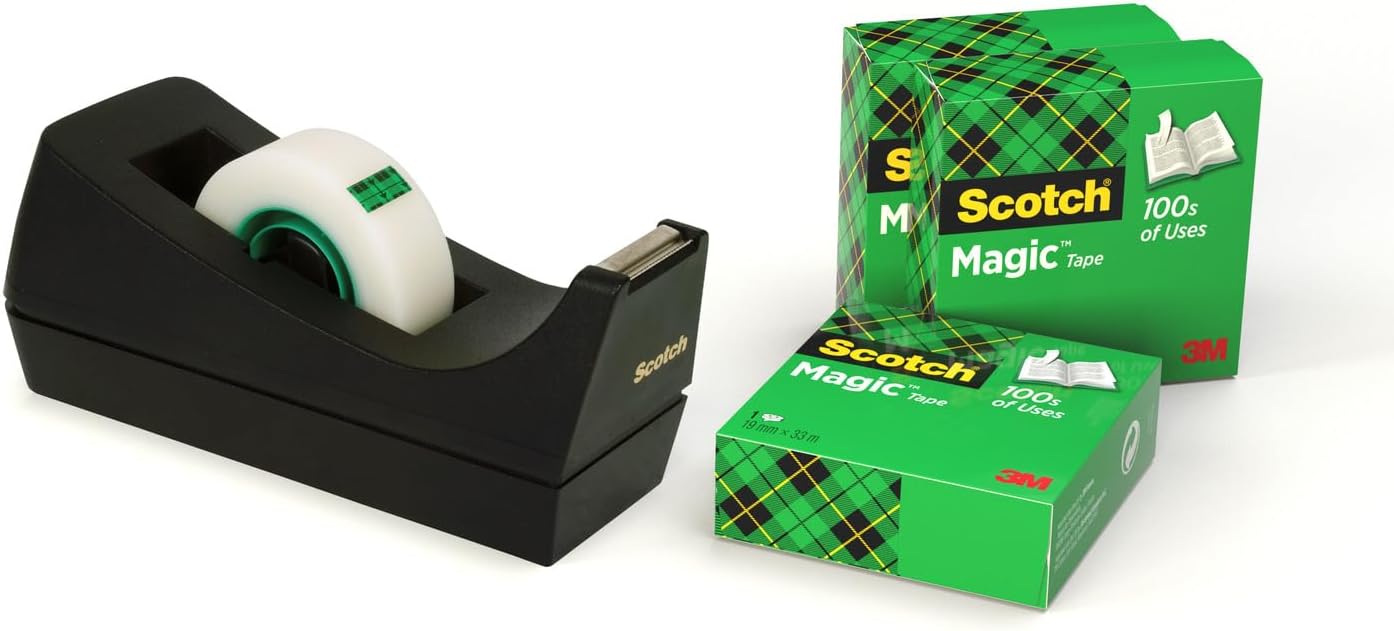 Scotch Desktop Tape Dispenser C38, Black + Scotch MagicTape, 19 mm x 33 m, 3 Rol...