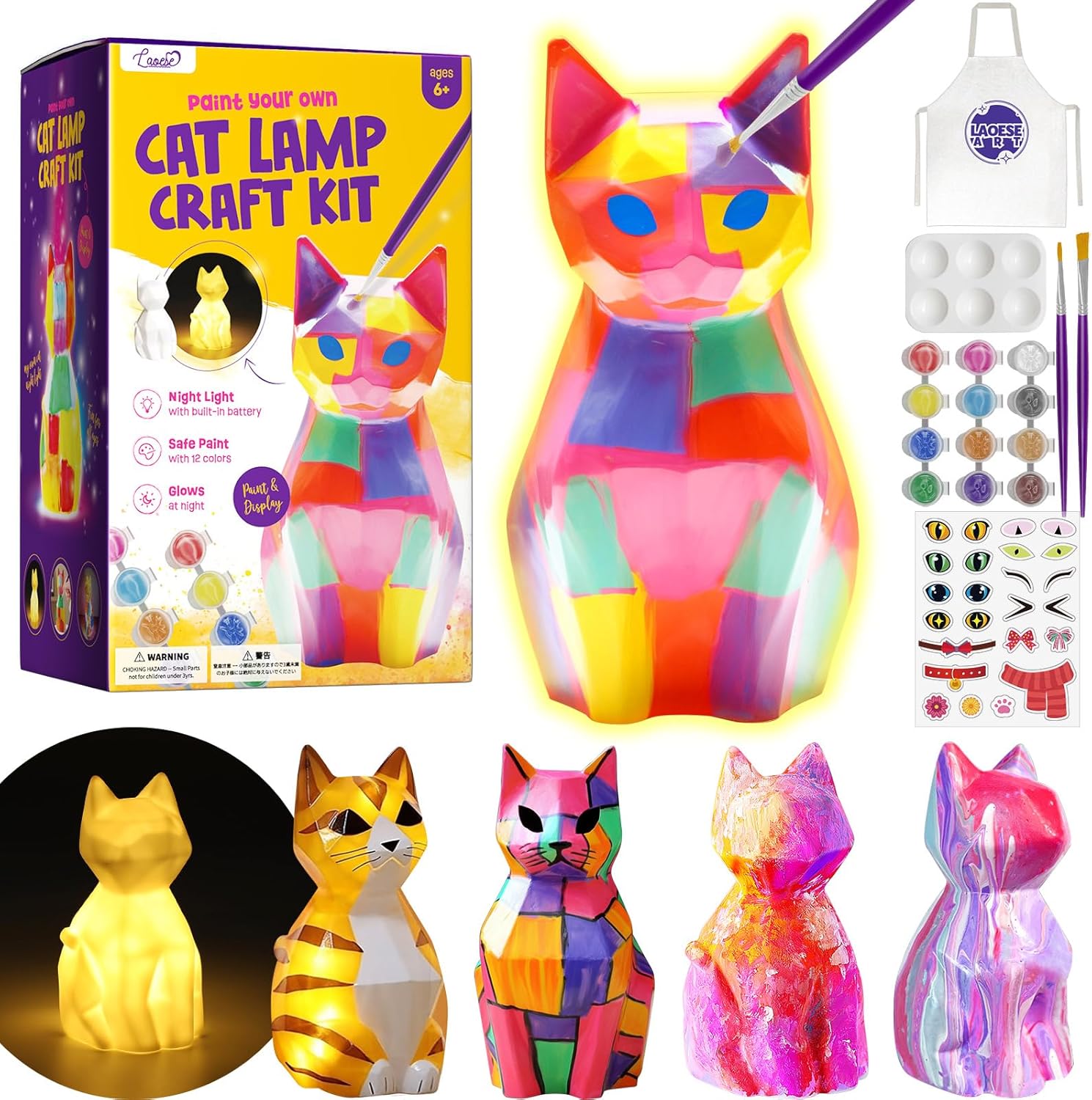 Paint Your Own Cat Lamp Kit, Arts and Crafts for Kids Ages 8-12, Art Supplies Pa...