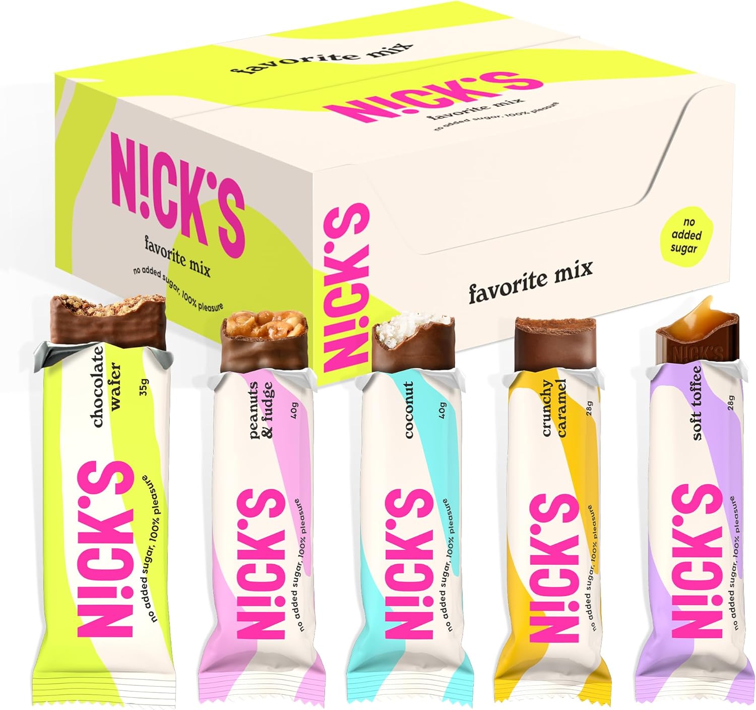 NICKS Chocolate bar Favourite Mix Variety Box, Keto Snack Bars No Added Sugar Gl...