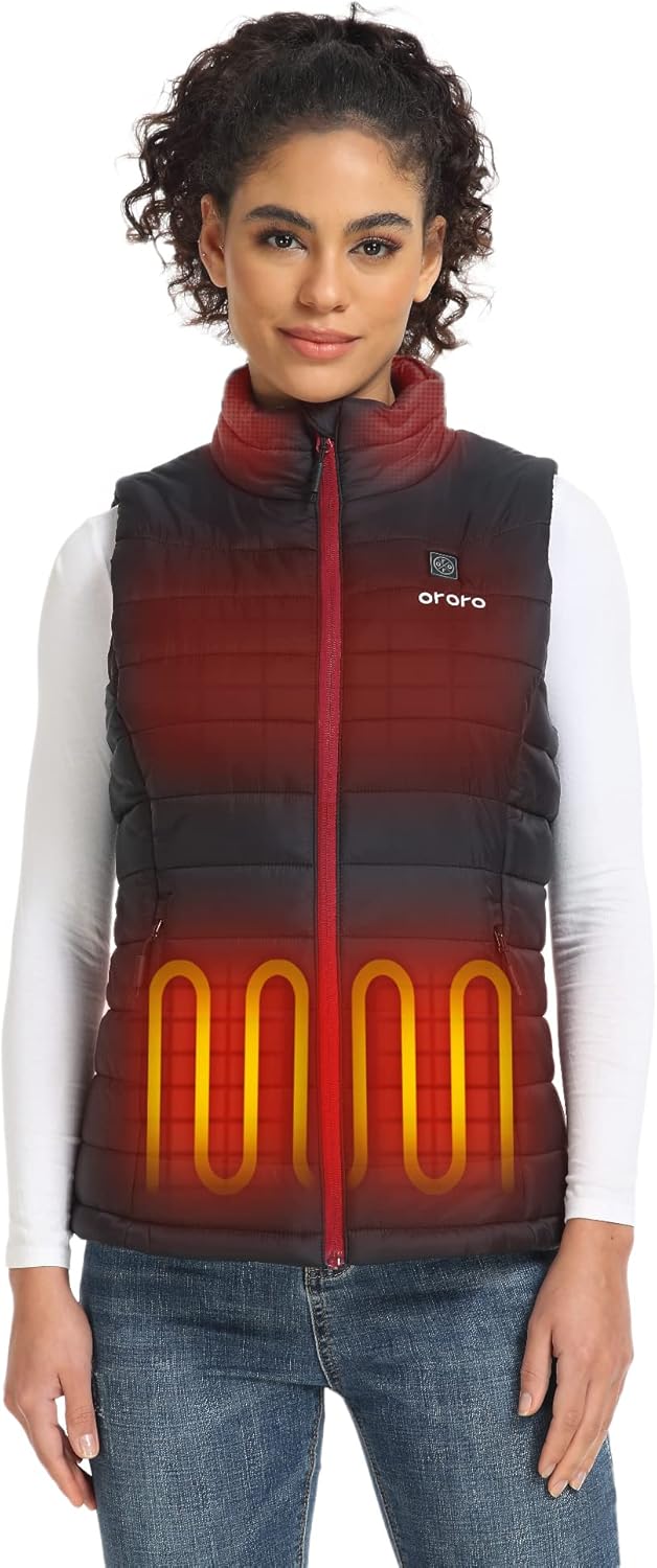 ORORO Women's Lightweight Heated Vest with USB-C Rechargeable Battery, Puffer Cl...