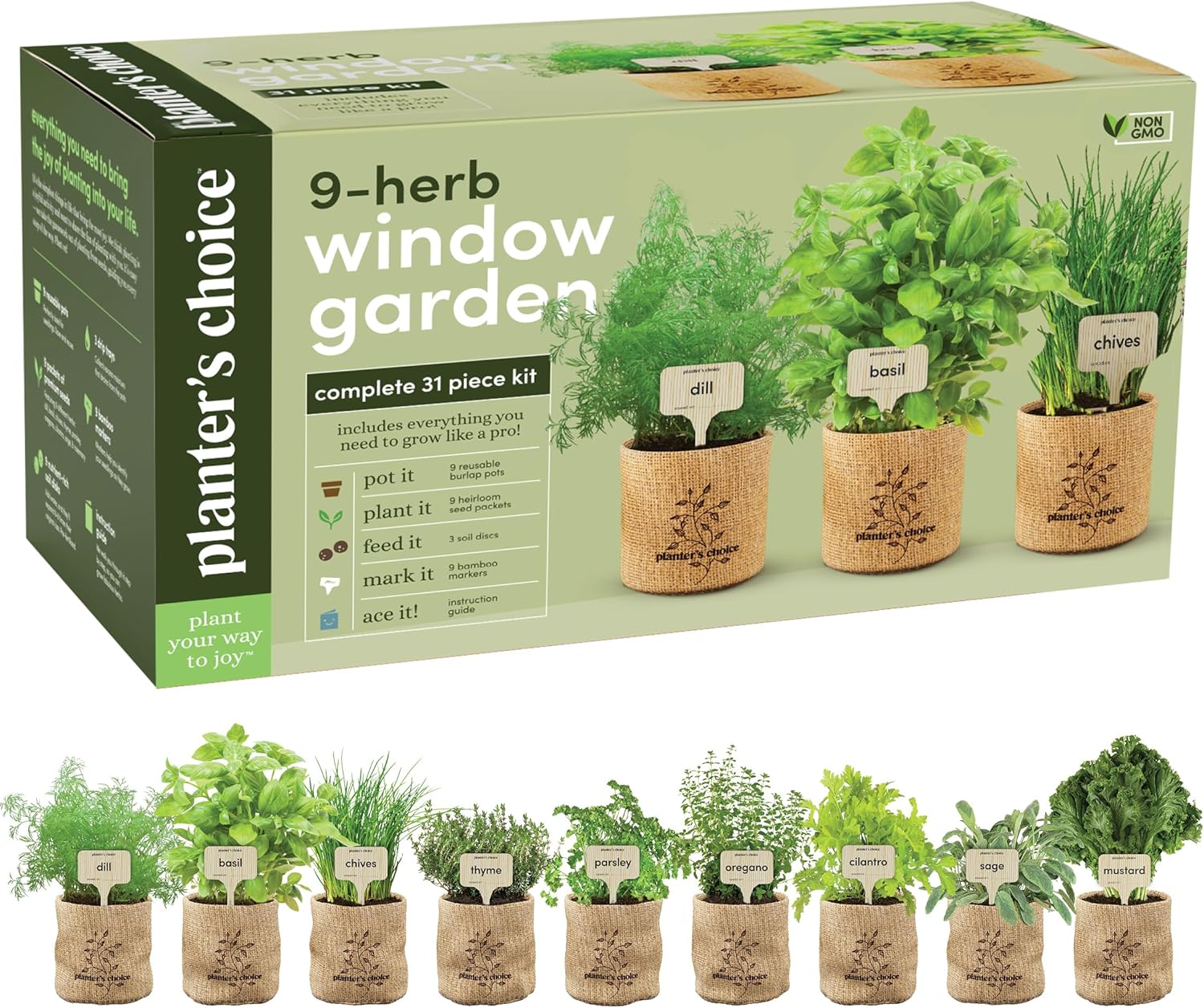 Planters' Choice 9 Herb Indoor Window Garden Kit - House Plants Seeds - Best Uni...