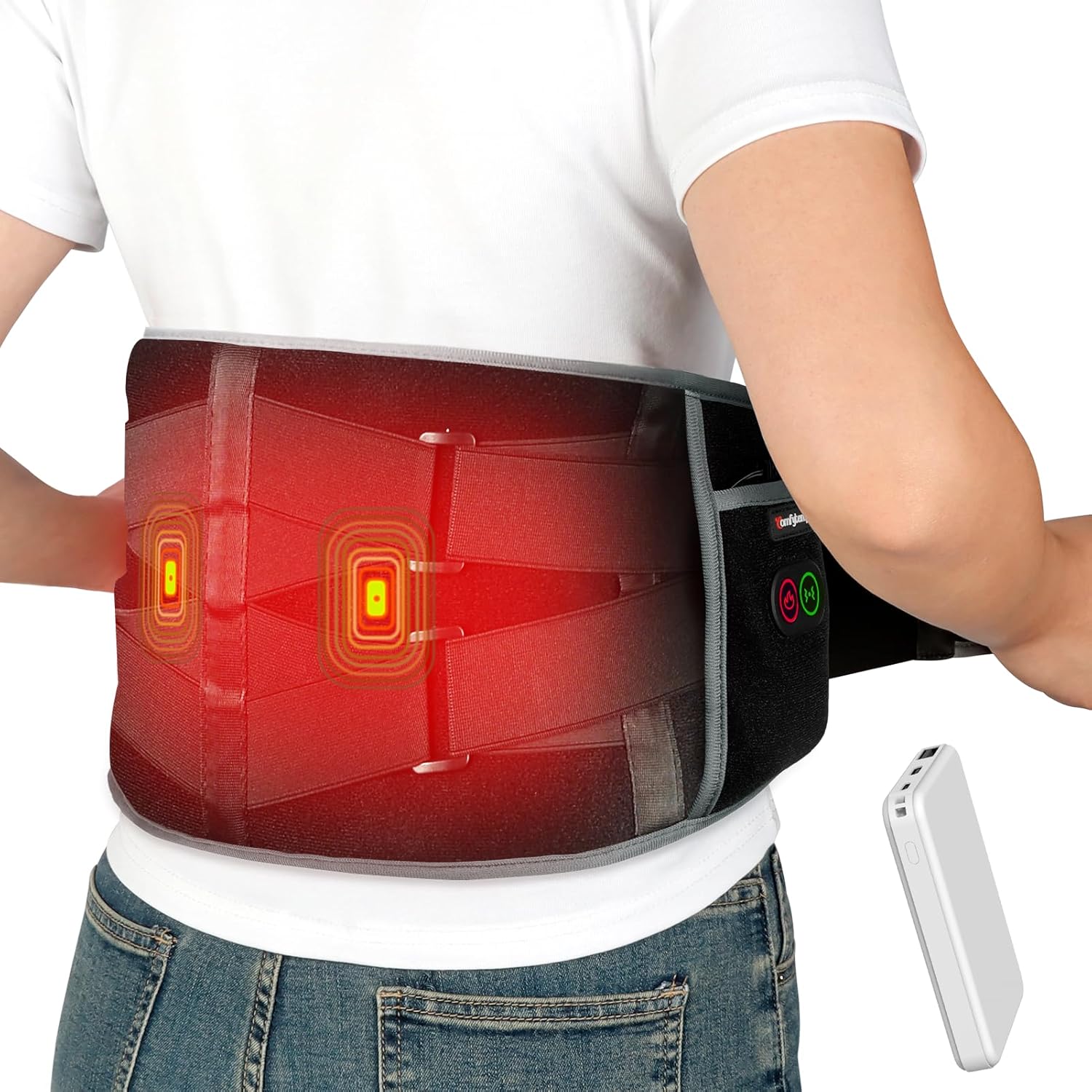 Comfytemp Cordless Back Heat Pad with Massager for Pain Relief, Portable Heated...