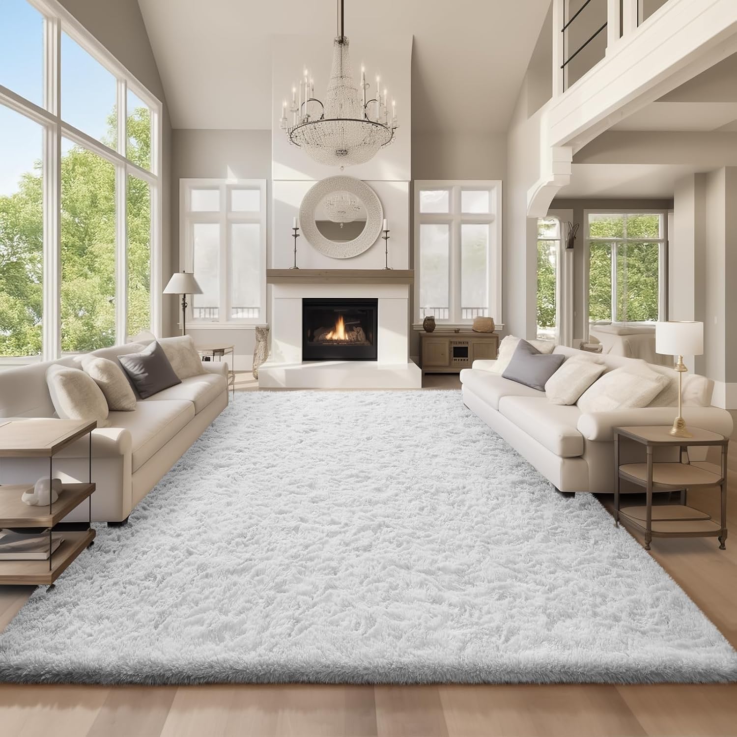 Luxurious Ophanie Area Rugs 9x12, Stylish Large White Bedroom Carpet, Premium Bi...