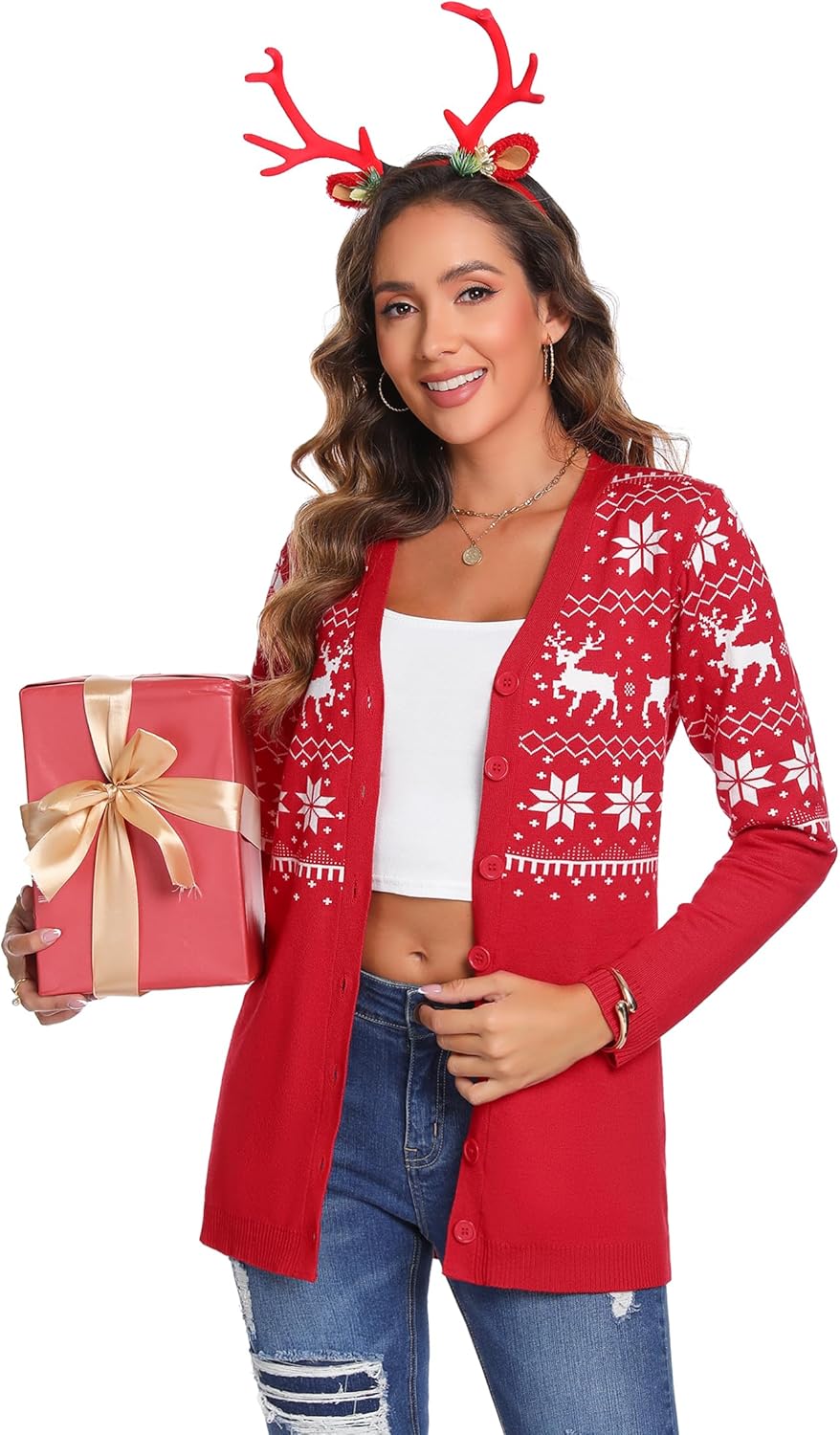 iClosam Women's Christmas Cardigan, Unique Lightweight Long Sleeve Cardigan for...