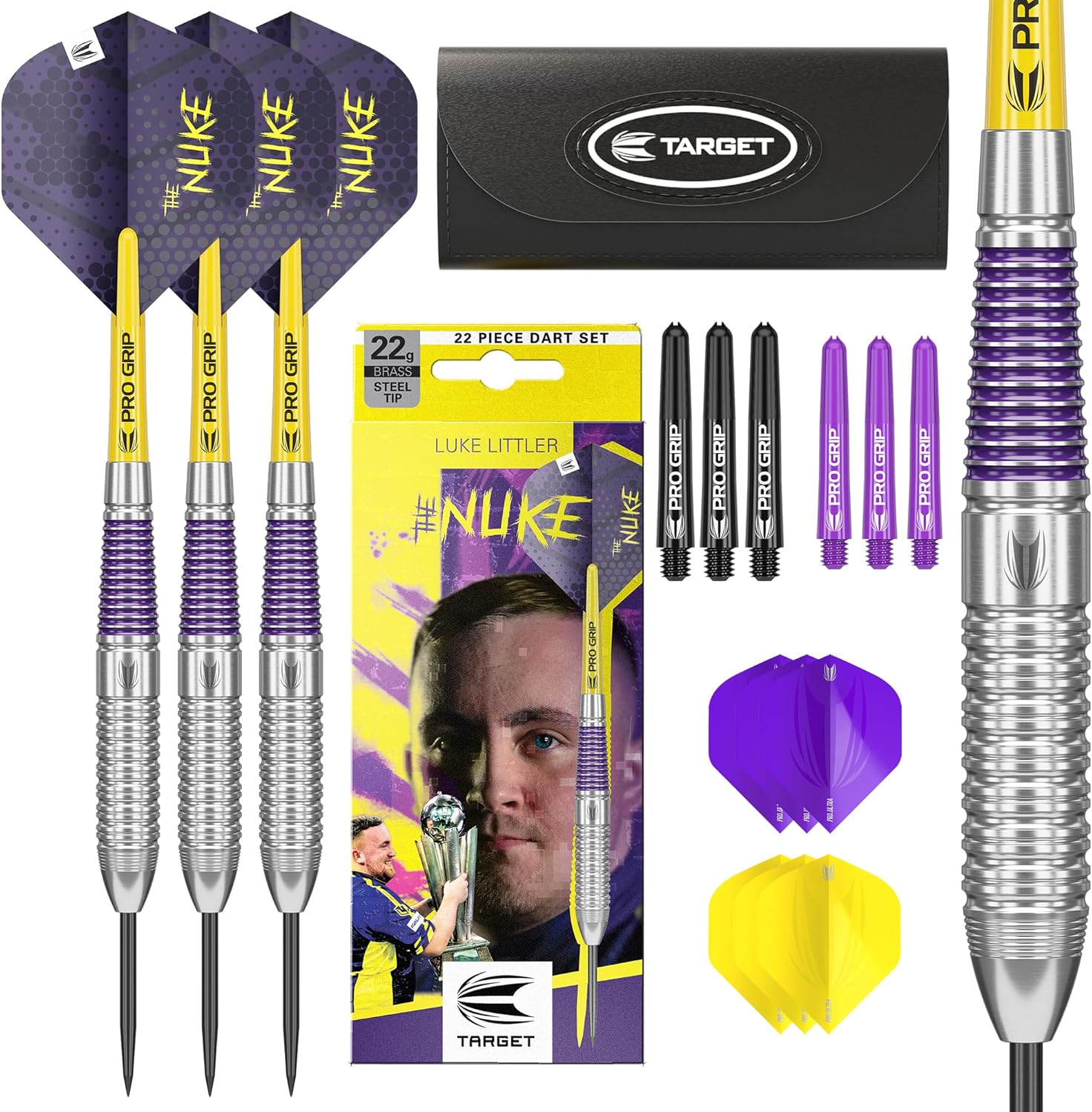 Target Darts Luke Littler Set – 22G Steel Tip Brass Darts or 85-Piece Dart Acces...