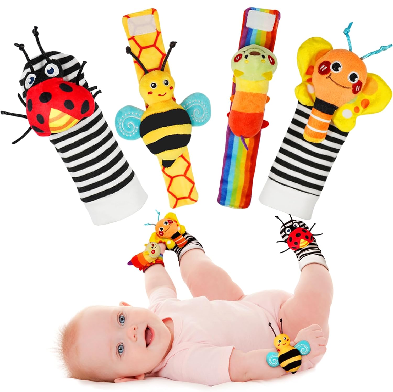 Infinno Baby Wrist Rattle Socks and Foot Finder Set, Perfect Baby Toys for 0-12...