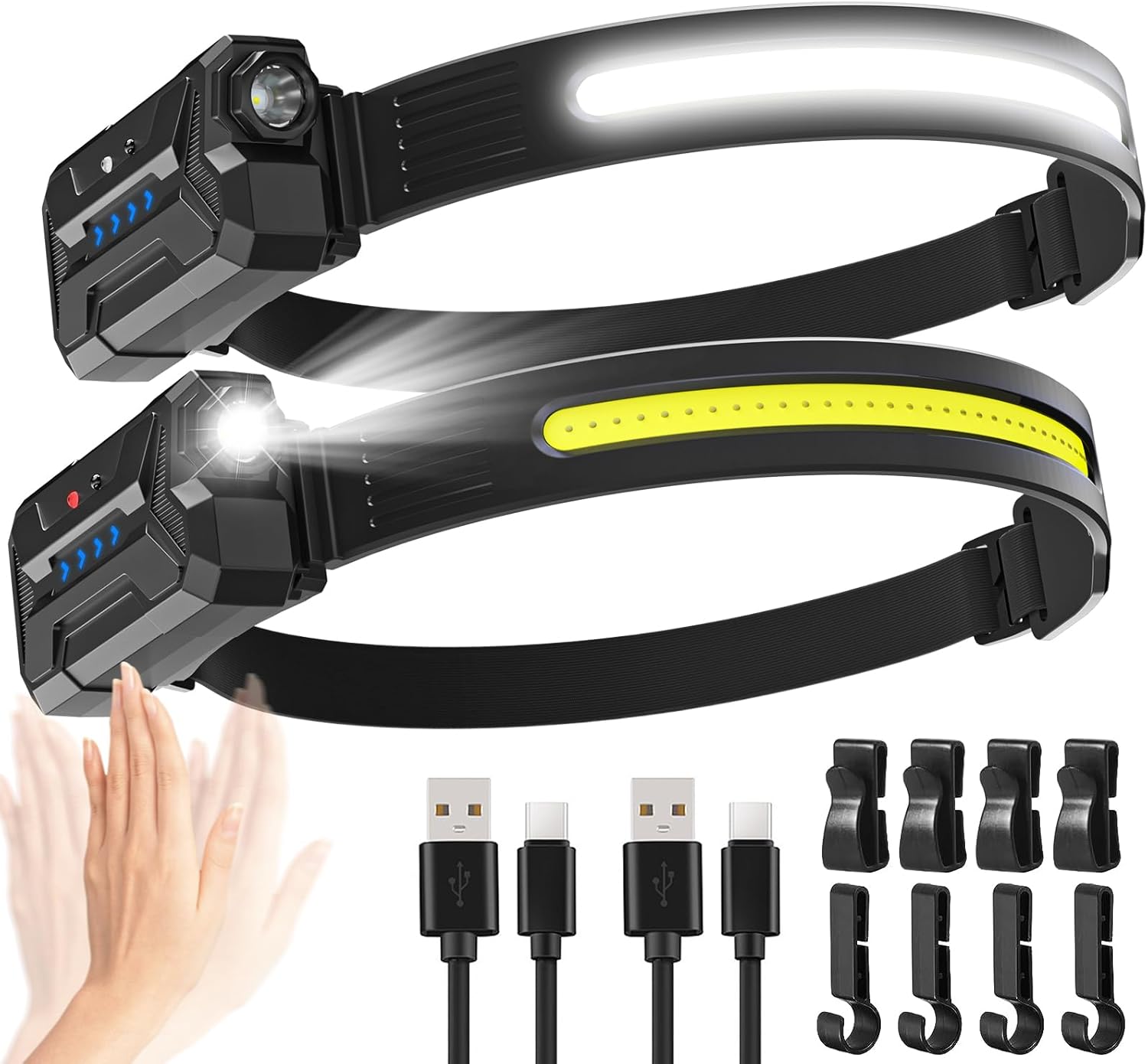 【2 Pack】Head Torch Rechargeable, Super Bright 230° Wide Beam Headtorch, 22 Hou...
