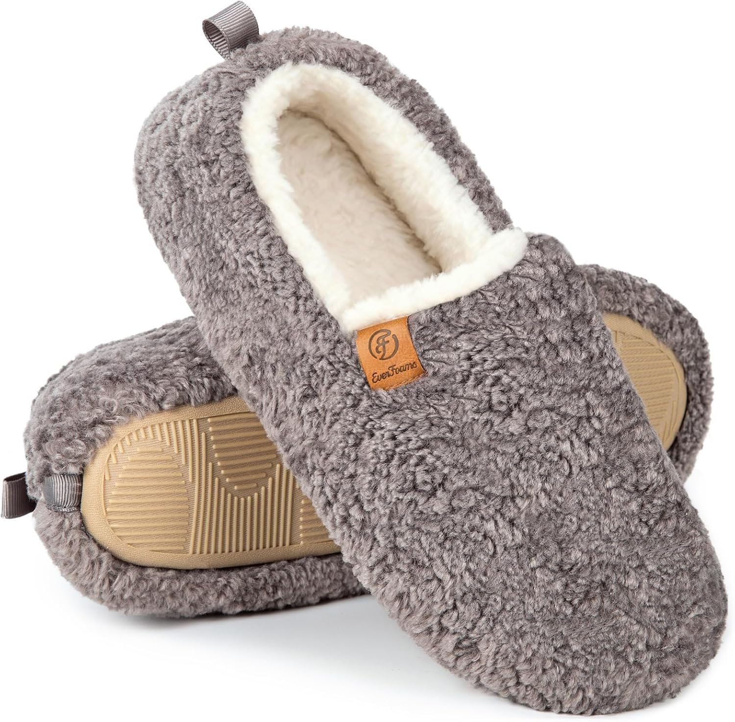 EverFoams Women’s Soft Curly Full Slippers Memory Foam Lightweight House Shoes C...