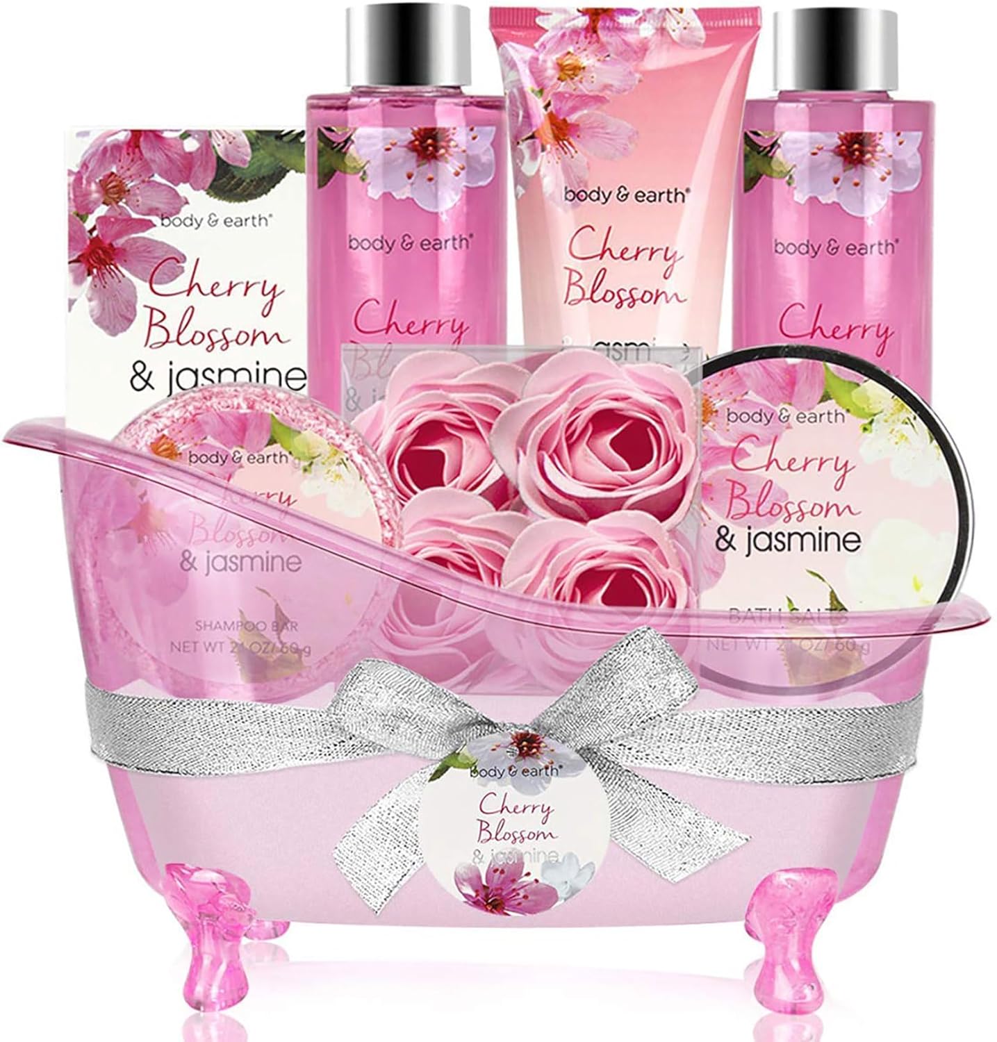 BODY & EARTH 8pcs Pamper Gifts for Women with Cherry Blossom&Jasmine, Includes B...