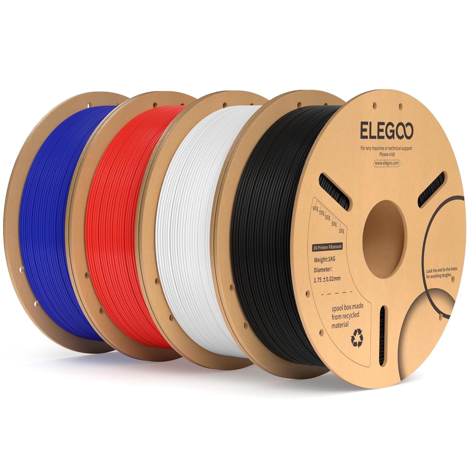 ELEGOO PLA+ Filament 1.75mm Bundle 4KG, PLA Plus Tougher 3D Printer Filament, Di...