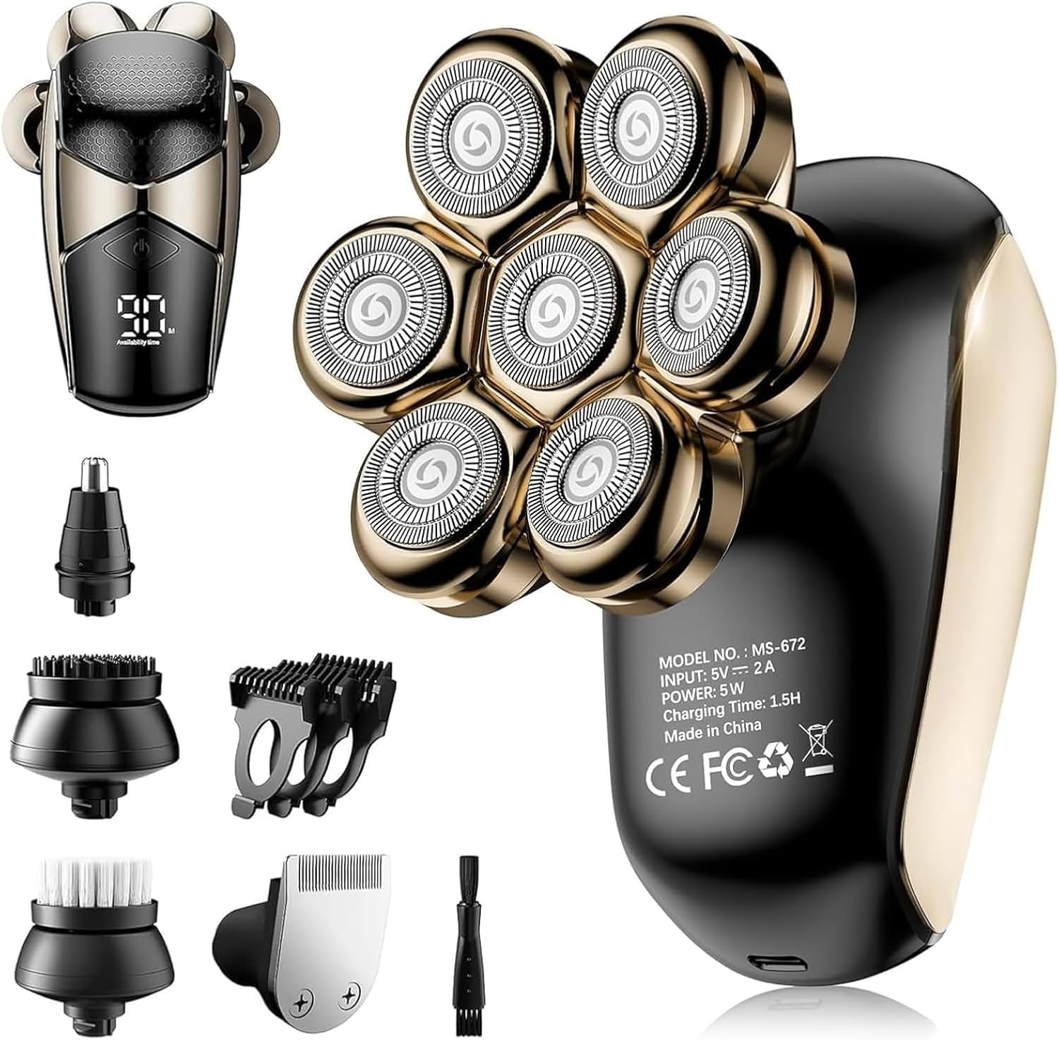 SHPAVVER Head Shavers for Bald Men: 5-in-1 Upgraded Electric Razor - IPX7 Waterp...