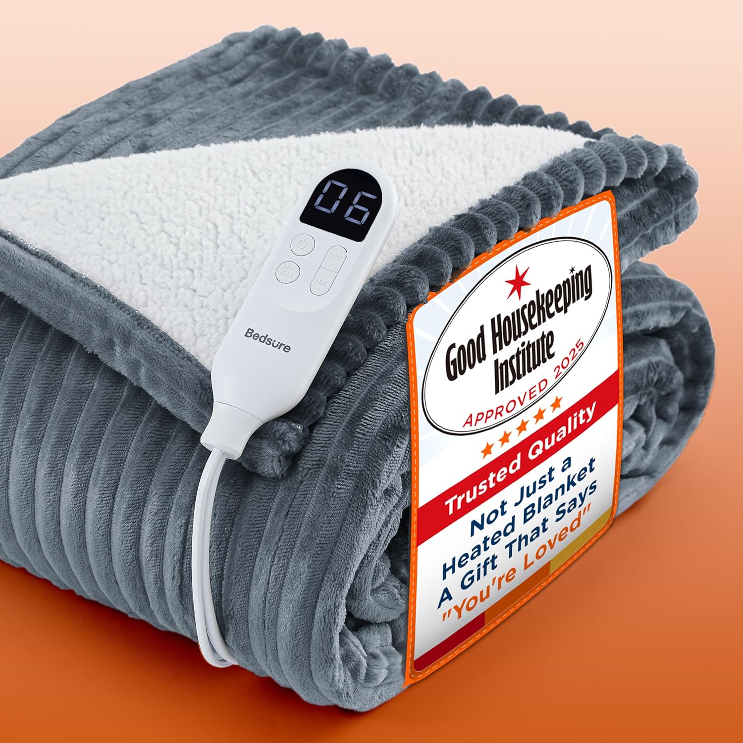 Bedsure Heated Blanket Electric Throw - Ribbed Flannel Electric Blanket, Heating...