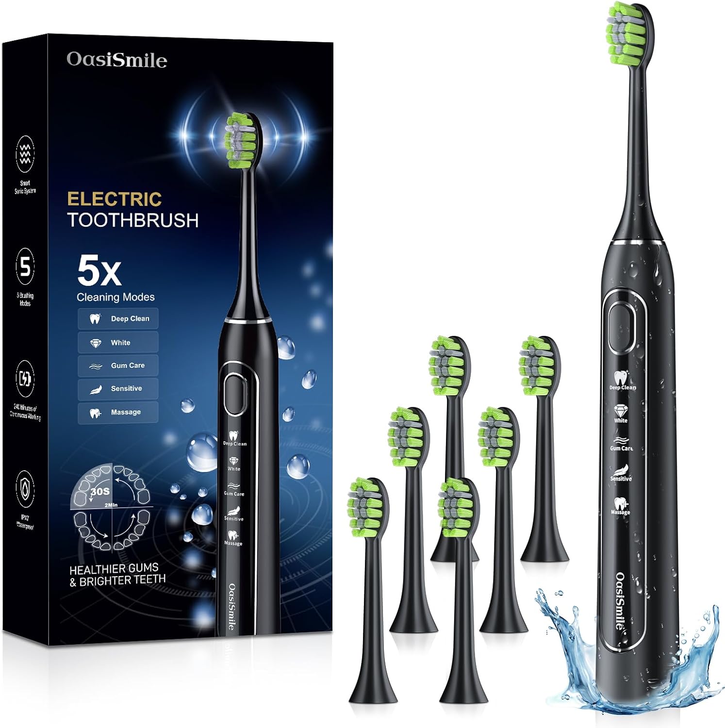Electric Toothbrush, Sonic Electric Toothbrush for Adults with 6 Brush Heads, Re...