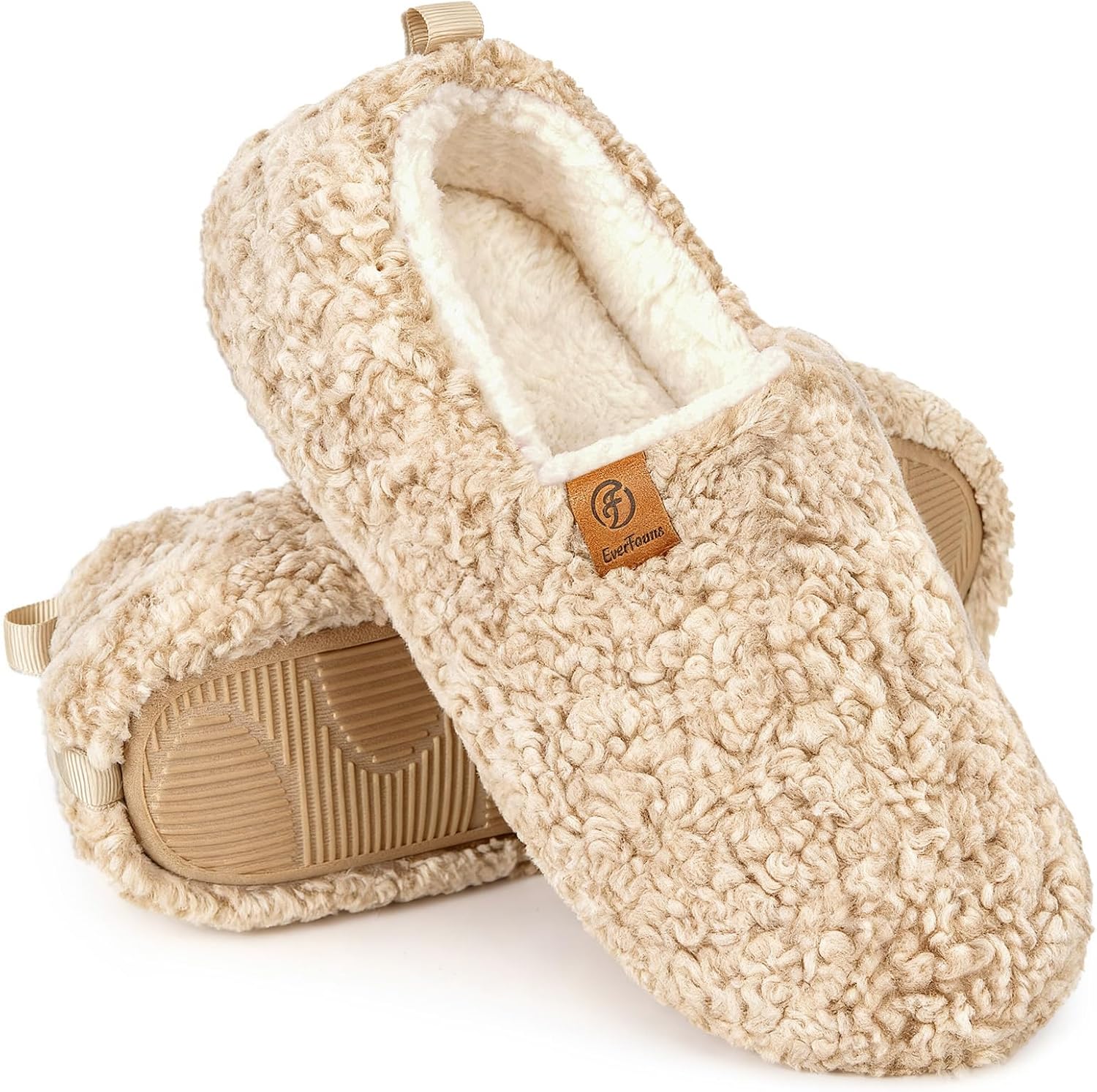 EverFoams Women’s Soft Curly Full Slippers Memory...