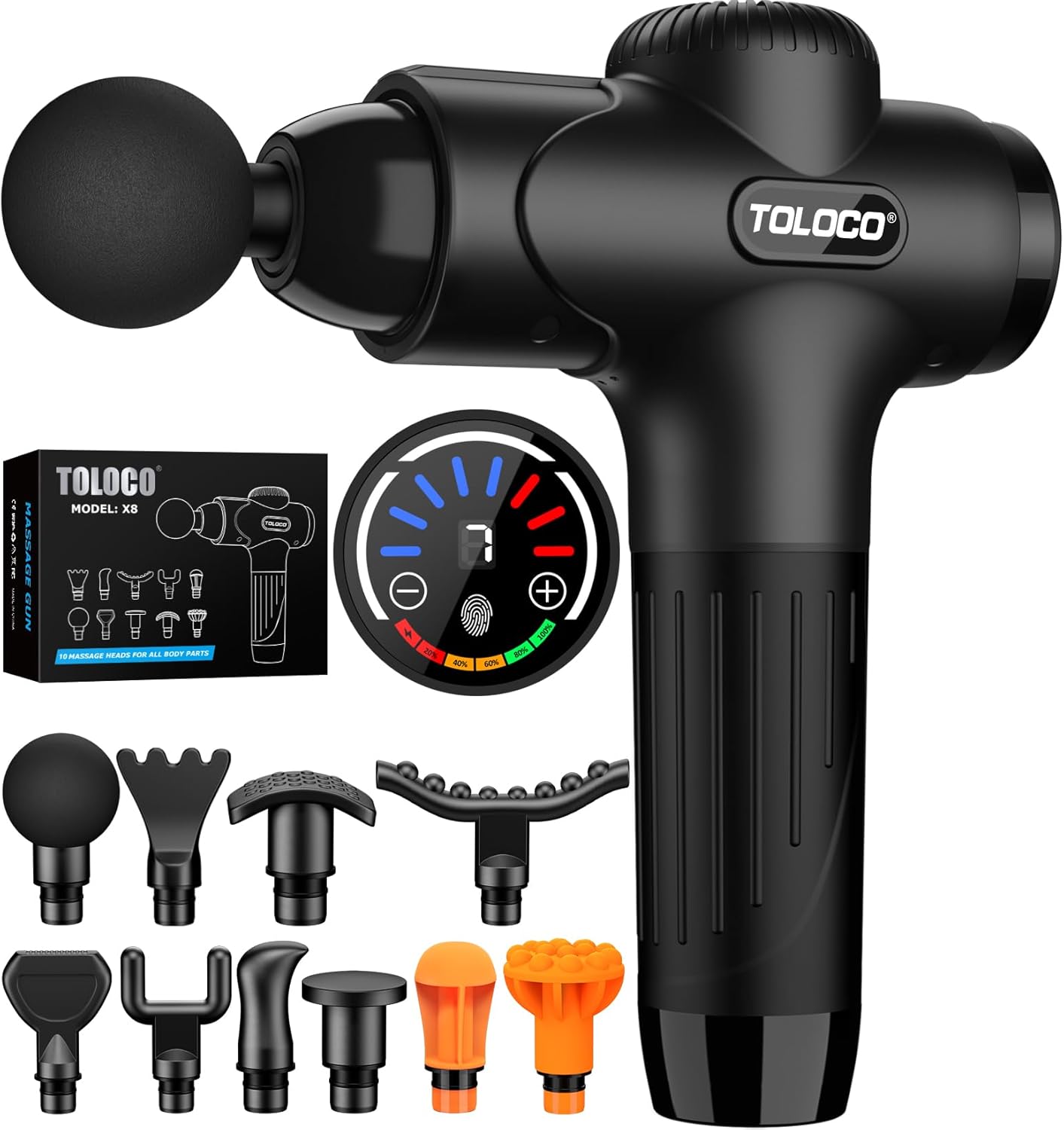 TOLOCO Massage Gun Deep Tissue, Percussion Massage Gun with 10 Replacement Heads...