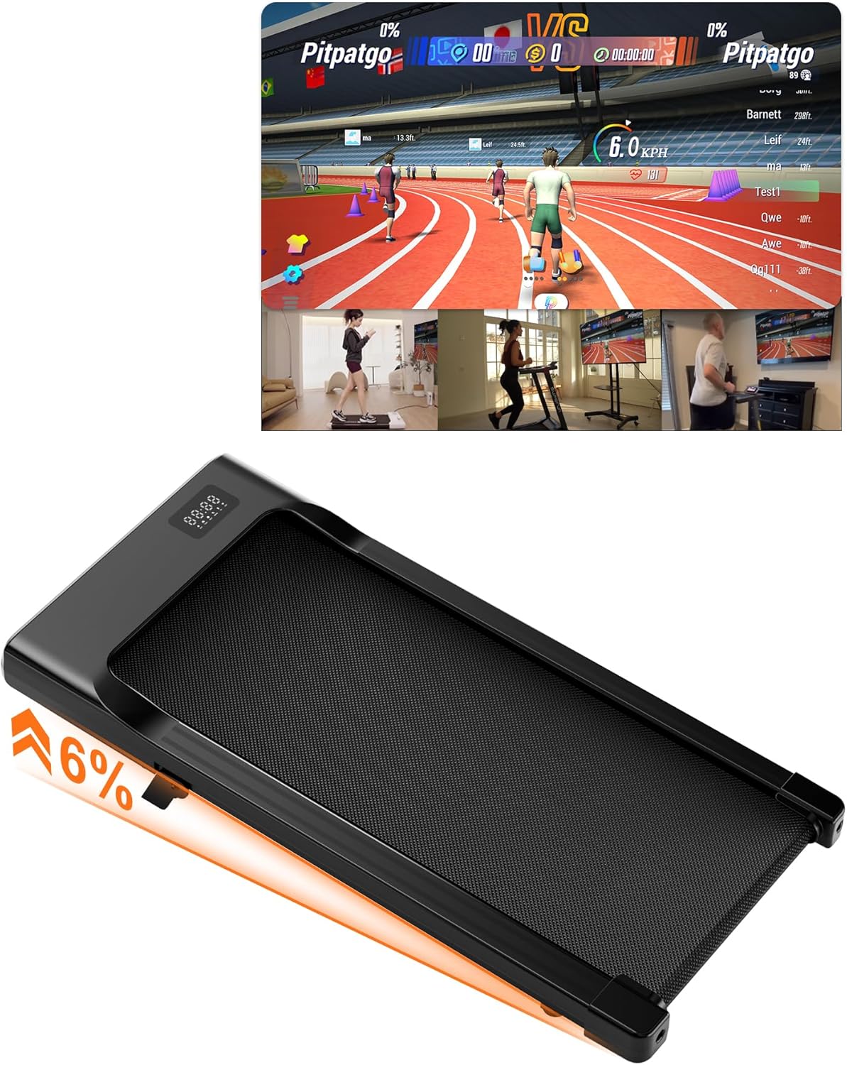 Superun Walking Pad Raceable 6% Incline 2.5HP Under Desk Treadmill 136KG Capacit...
