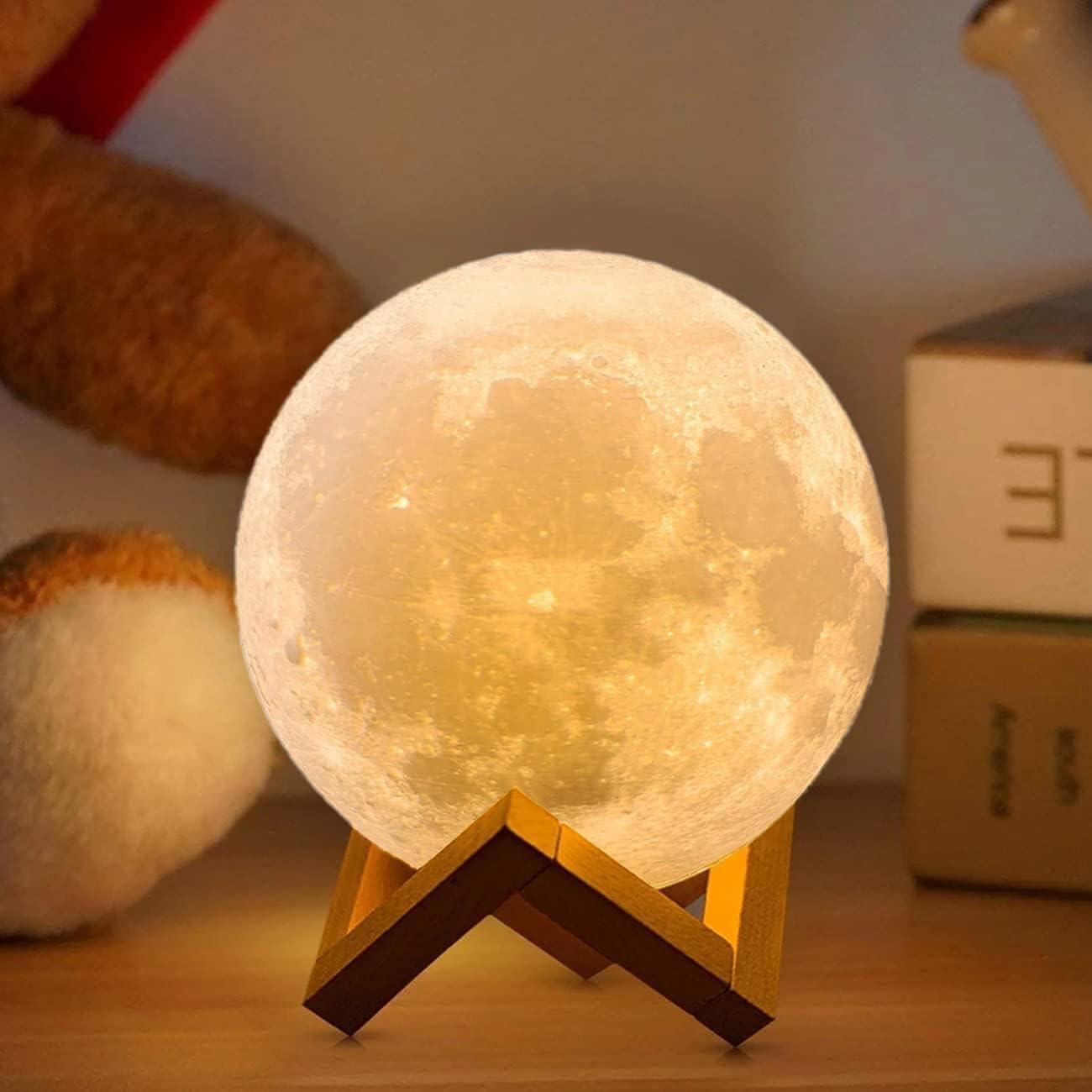 ACED Moon Lamp Upgrade 128 Colors, 3D Printing Night Light with Wooden Stand Rem...