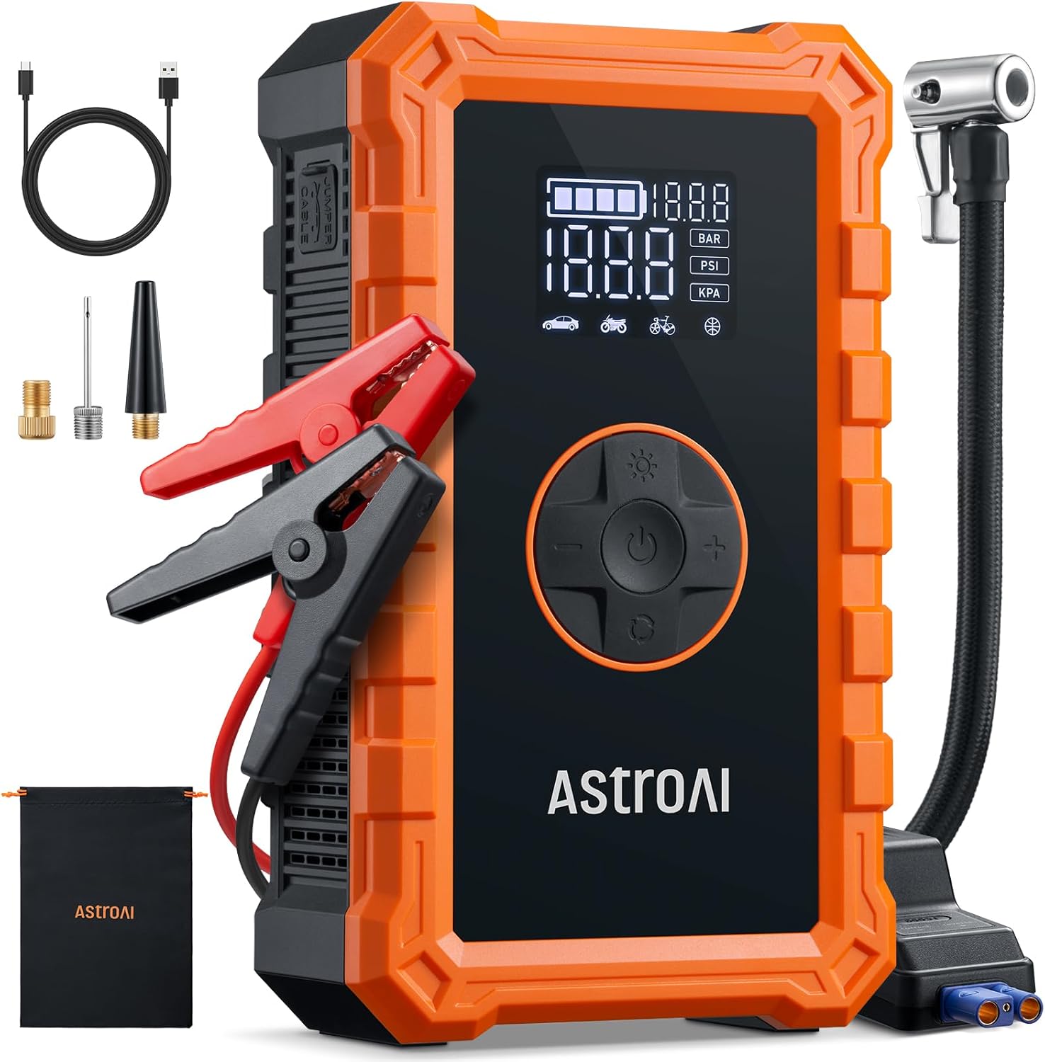 AstroAI S8 Air Jump Starter with Air Compressor, 3000A Peak Car Battery Jump Sta...
