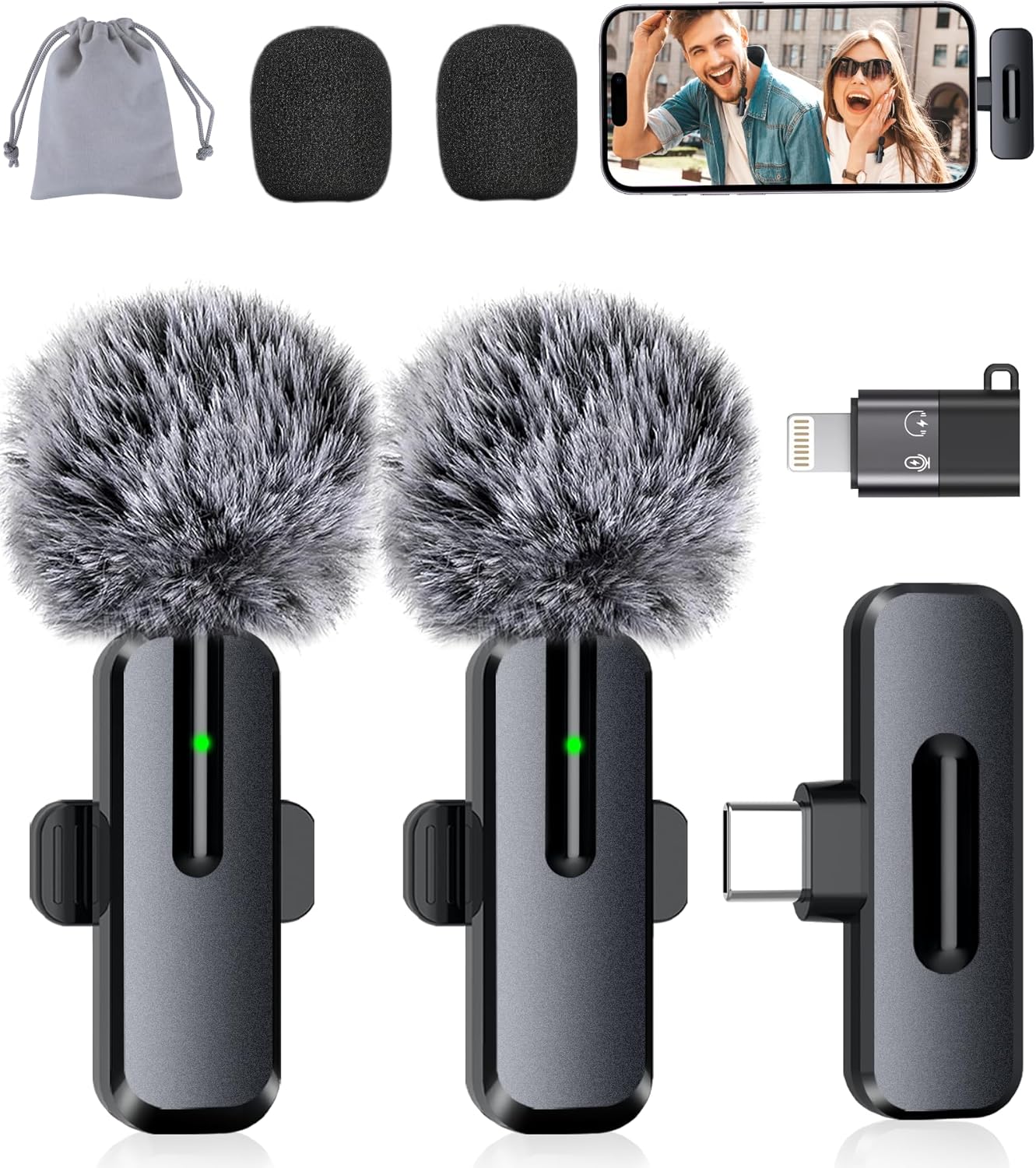 Wireless Mini Microphone for iPhone - 2 Pack Lavalier Microphone for Video Recor...