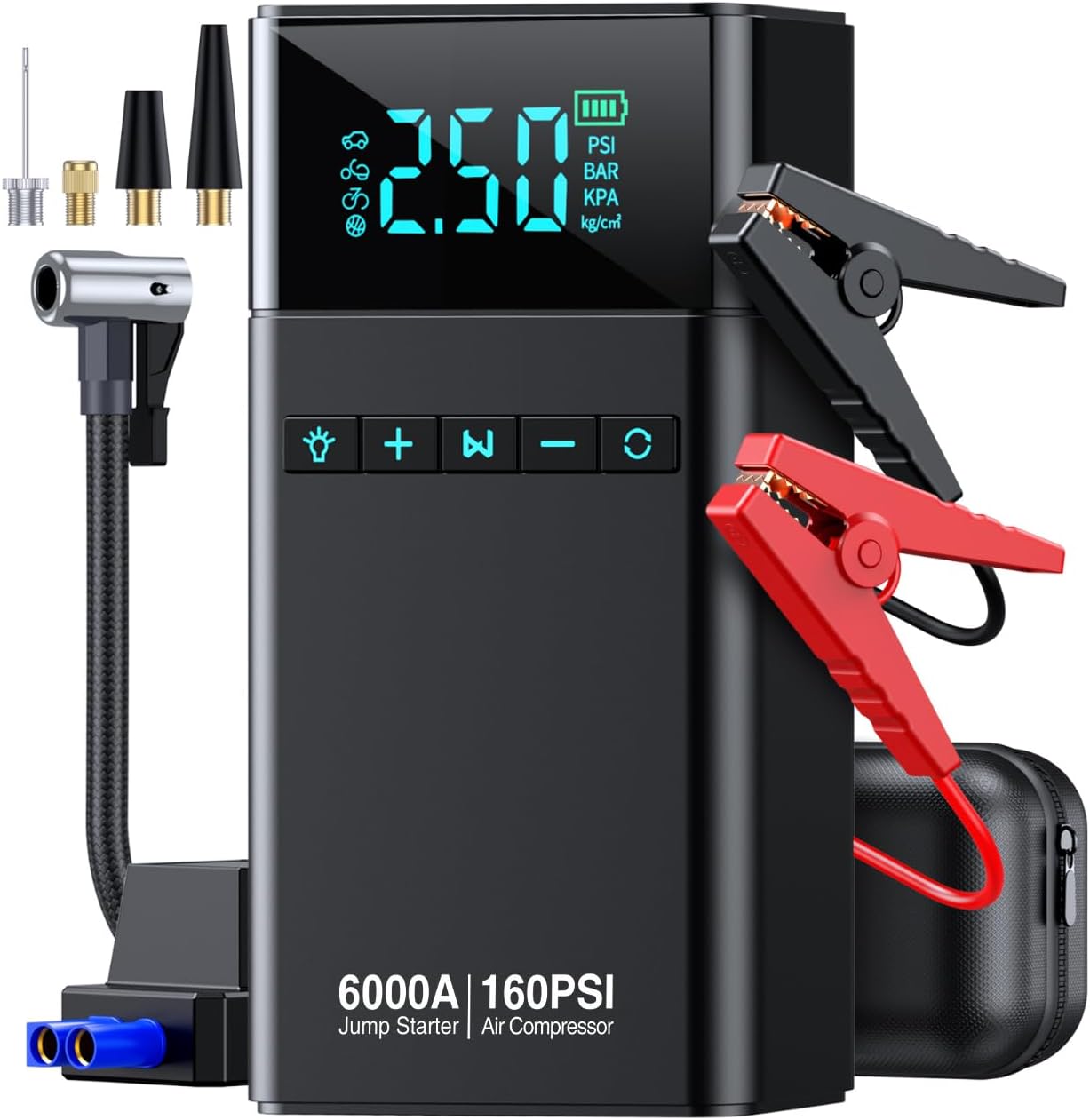 10-in-1 Portable Car Battery Jump Starter with Air Compressor, 6000A 160PSI Port...