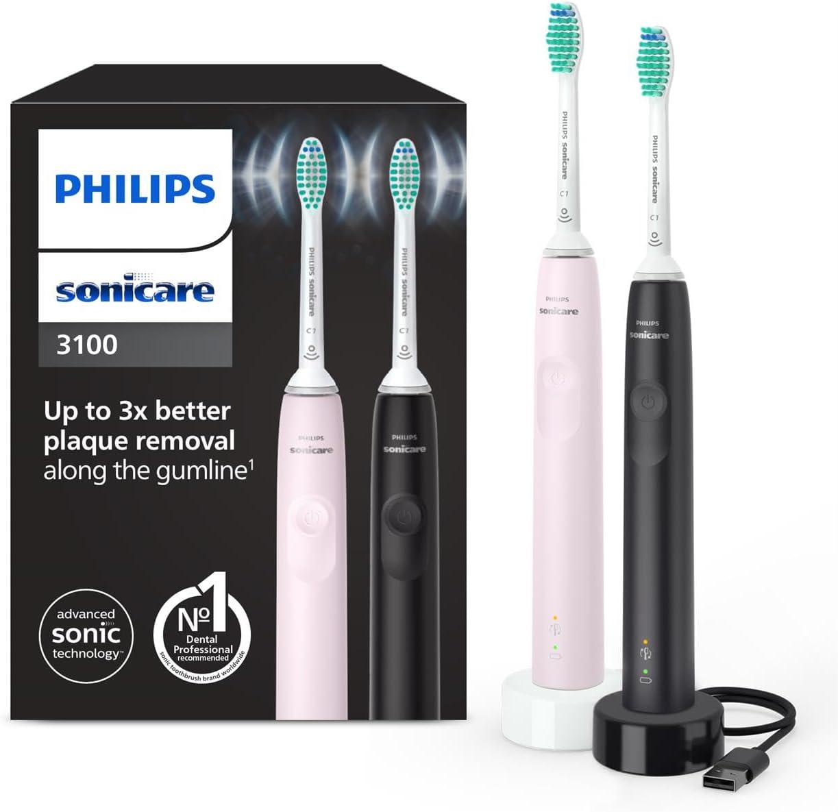 Philips Sonicare 3100 Electric Toothbrush, Sonic Toothbrush, Pressure Sensor and...