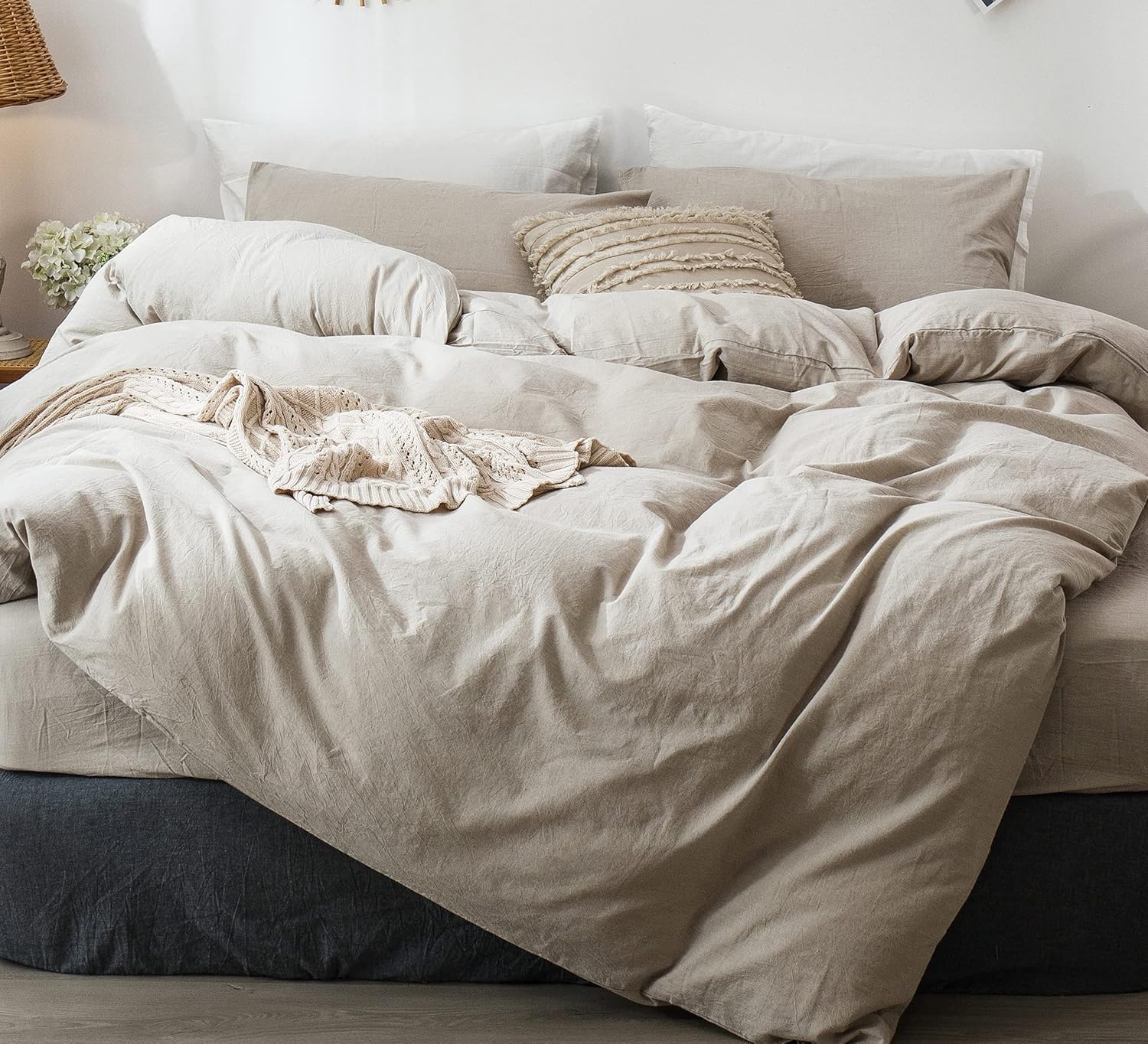 MooMee Bedding Duvet Cover Set 100% Washed Cotton Linen Like Textured Breathable...