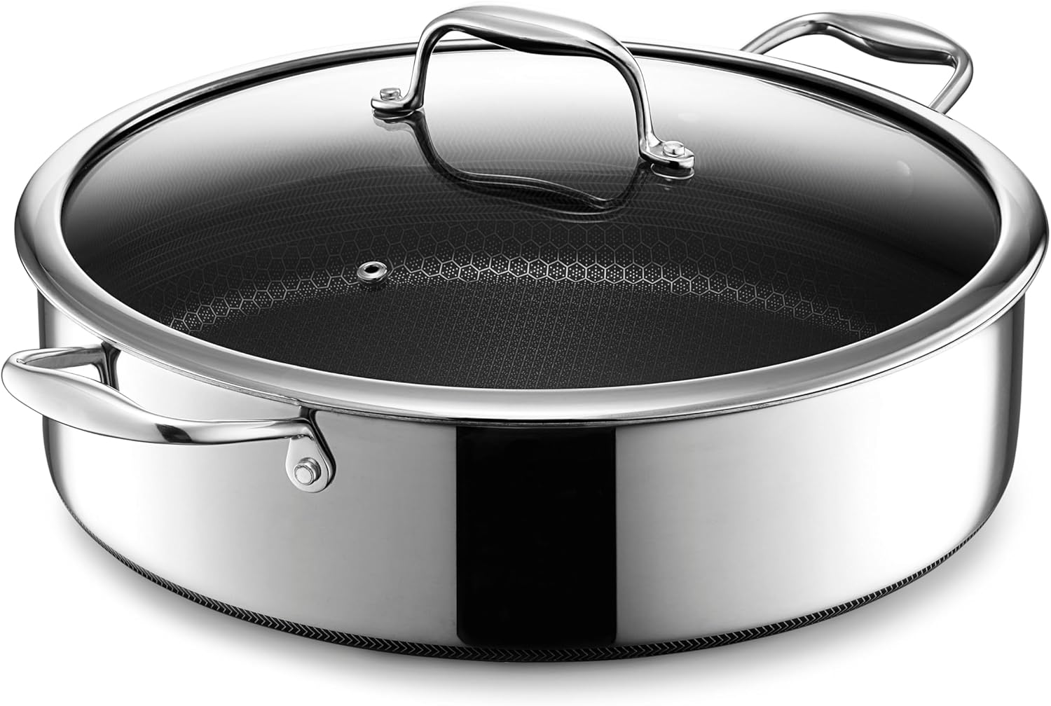 HexClad Hybrid Nonstick 7-Quart Sauté Pan with Tempered Glass Lid, Chicken Fryer...