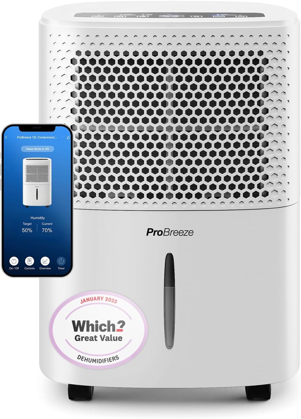 Pro Breeze® 12L/Day Dehumidifier with Automatic Humidity Sensor & Display, Smart...