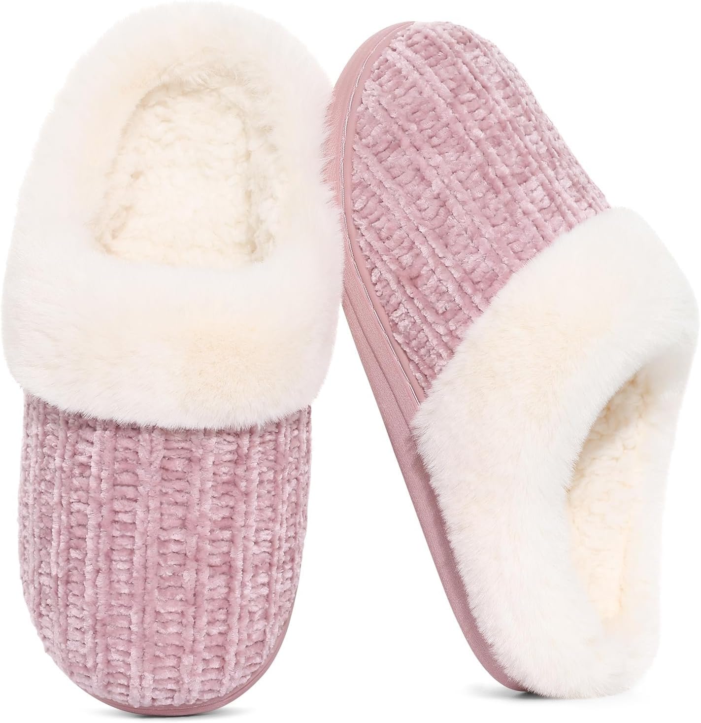 Evshine Warm Knit House Slippers for Women Comfy Wool-Like Lined Chenille Slippe...